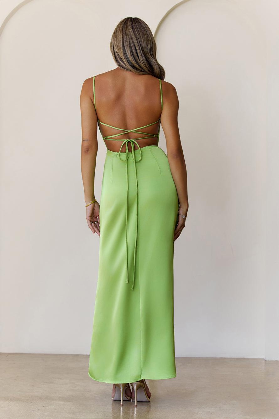 Midnight Heirloom Satin Maxi Dress Green Product Image