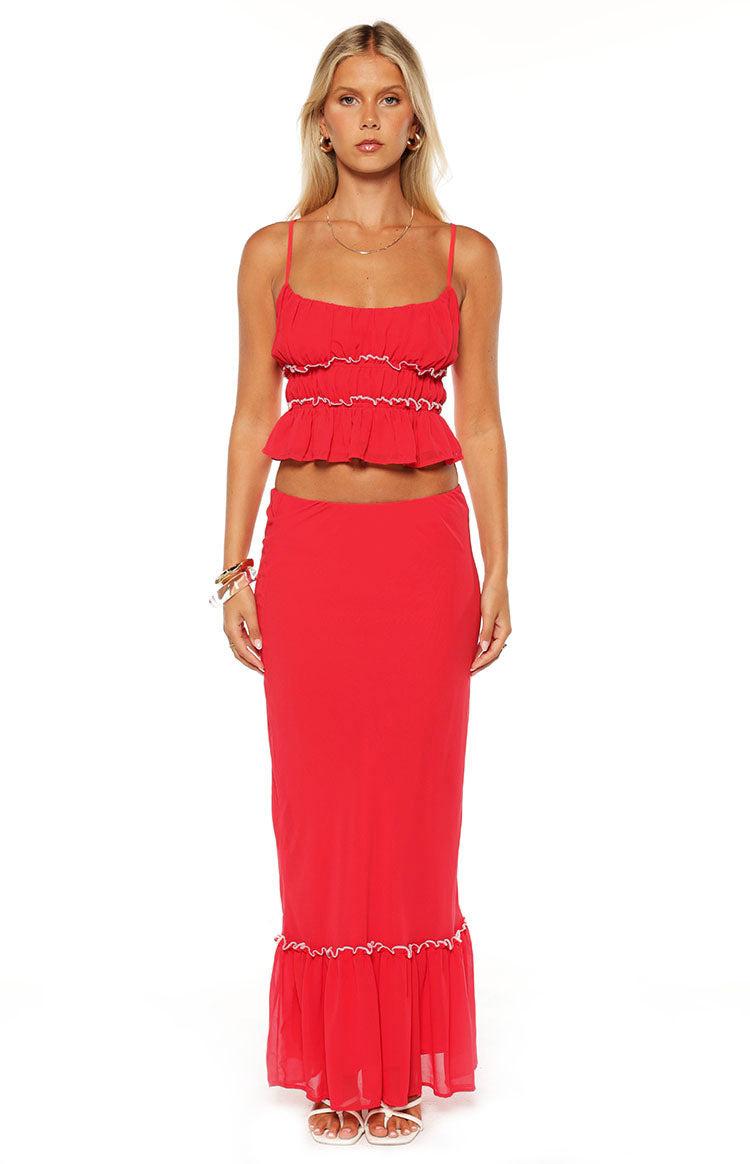 Wiatt Red Maxi Skirt Product Image