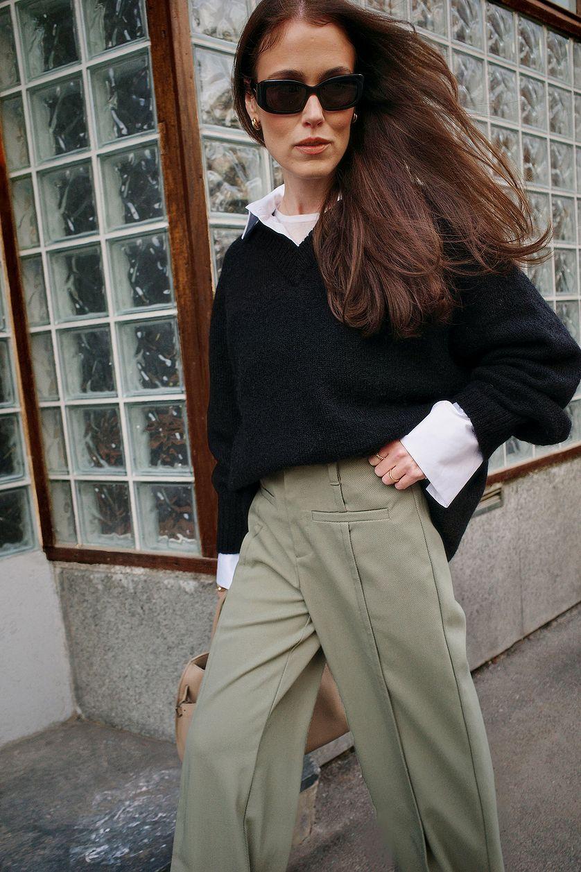 High Waist Slit Suit Trousers Product Image