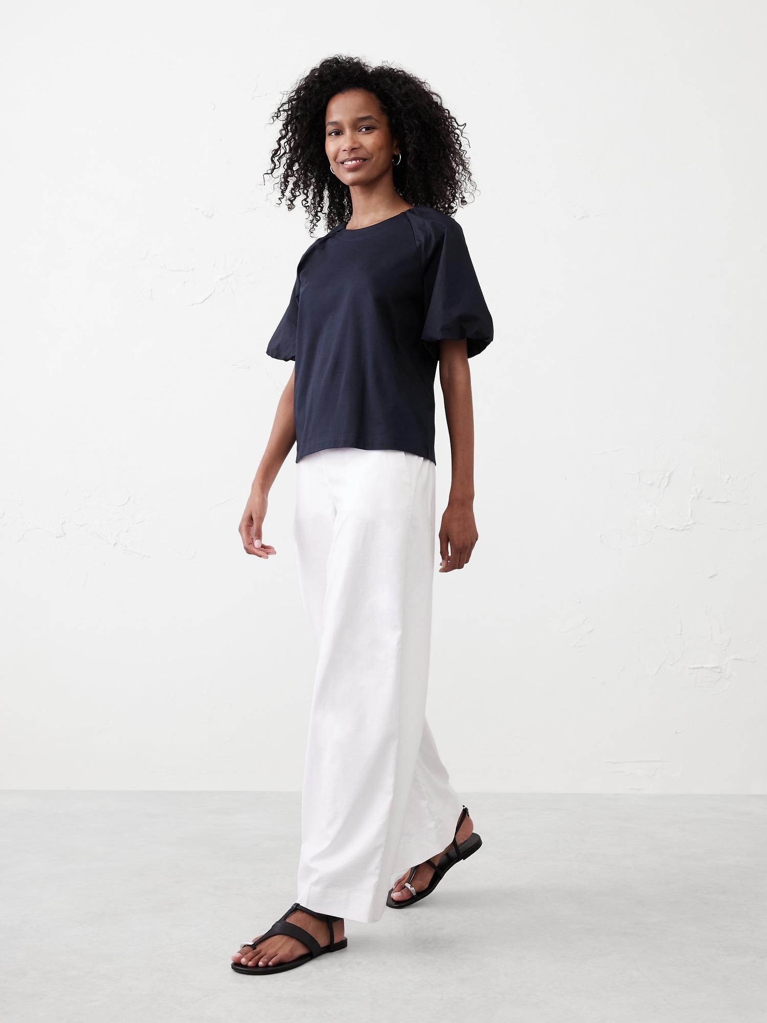 Puff-Sleeve Mixed Media Top Product Image