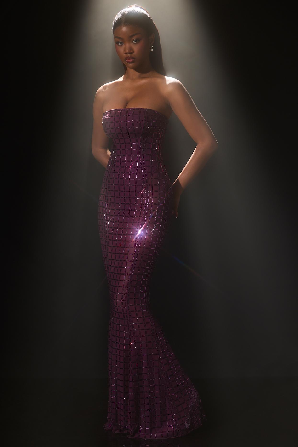 Embellished Strapless Gown in Deep Purple Product Image