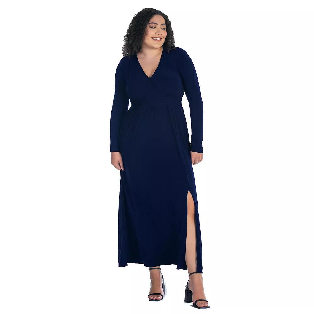 Plus Size 24Seven Comfort Apparel Long Sleeve Side Slit Maxi Dress, Women's, Size: 2XL, Blue Product Image