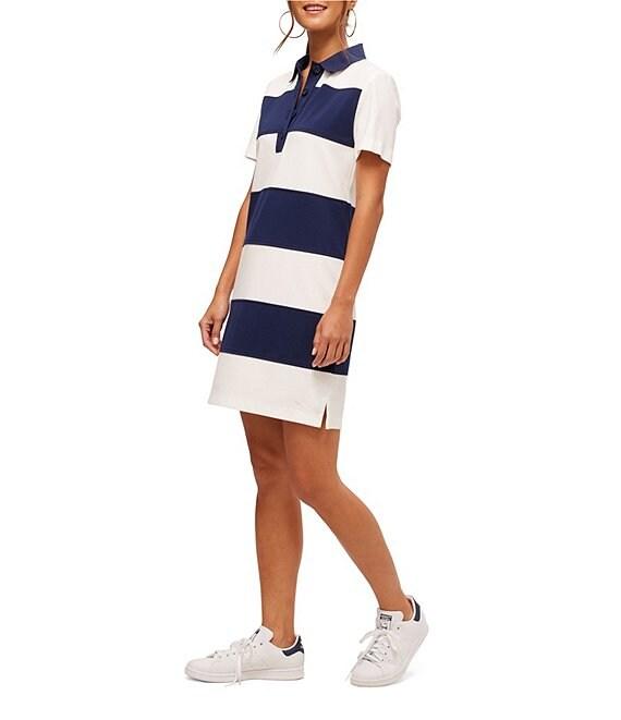 Trina Turk Conners Cozy Ponte Stripe Point Collar Short Sleeve Dress Product Image