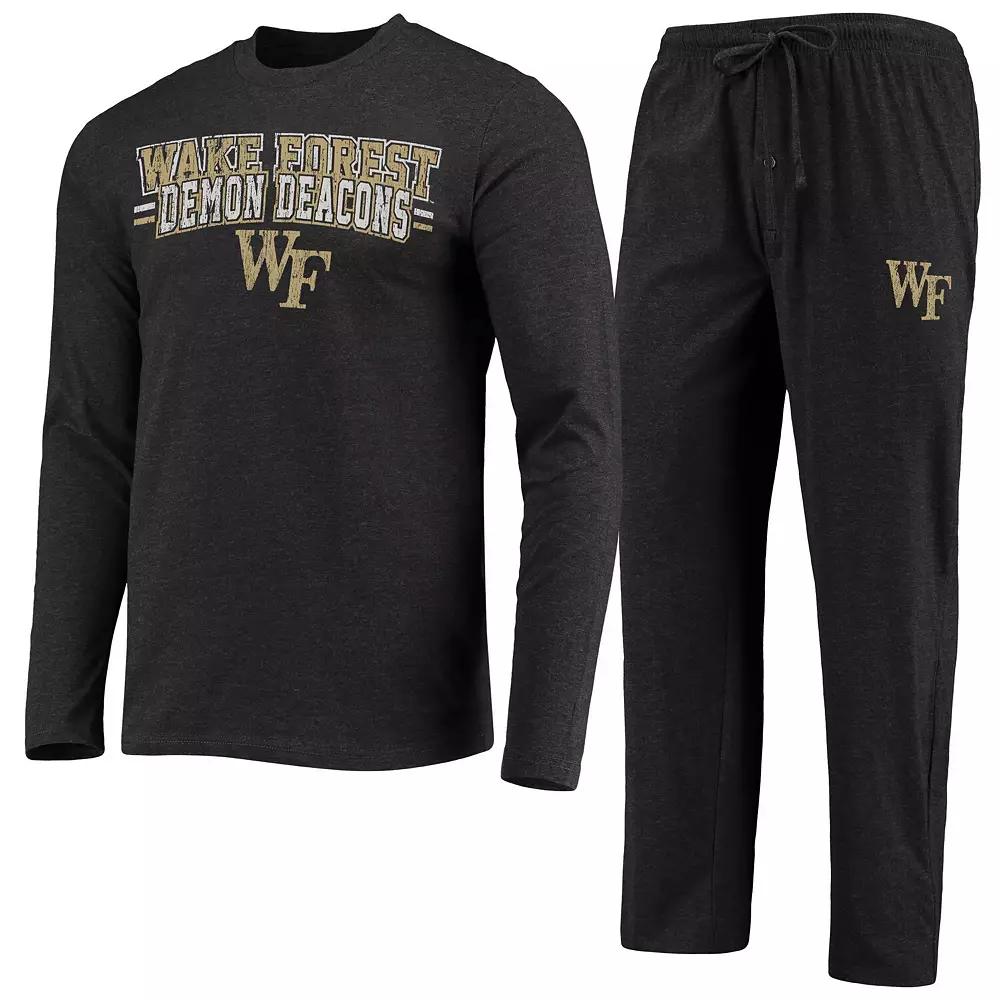 Men's Concepts Sport Black/Heathered Charcoal Wake Forest Demon Deacons Meter Long Sleeve T-Shirt & Pants Sleep Set,  Product Image