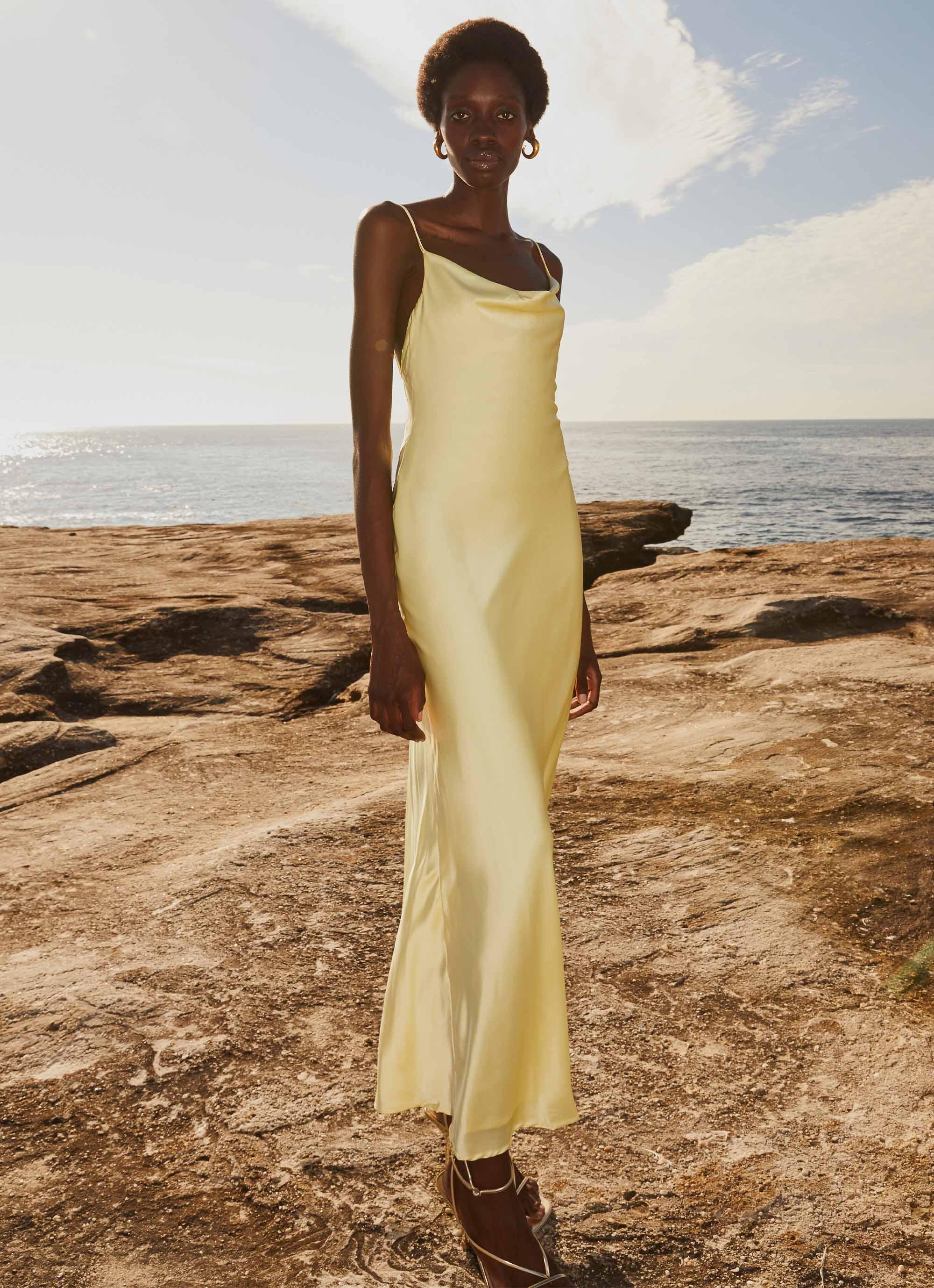 Joanna Satin Maxi Dress - Lemon Product Image