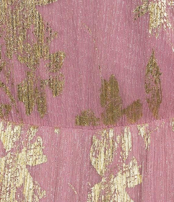 Ignite Evenings Plus Size V-Neck Tiered Metallic Foil Midi Dress Product Image