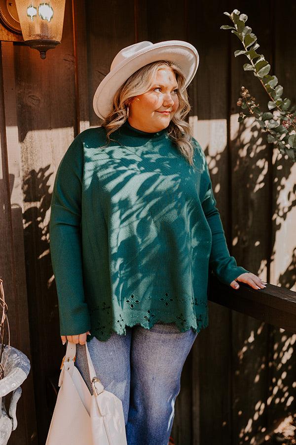 Kind Glance Eyelet Sweater in Hunter Green Curves Product Image