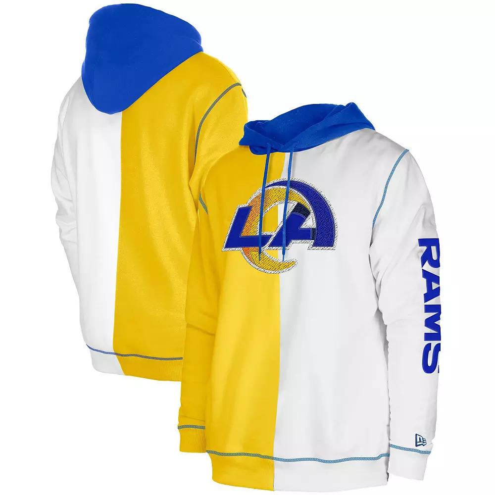 Men's New Era  Gold/White Los Angeles Rams Third Down Split Raglan Pullover Hoodie, Size: Medium Product Image