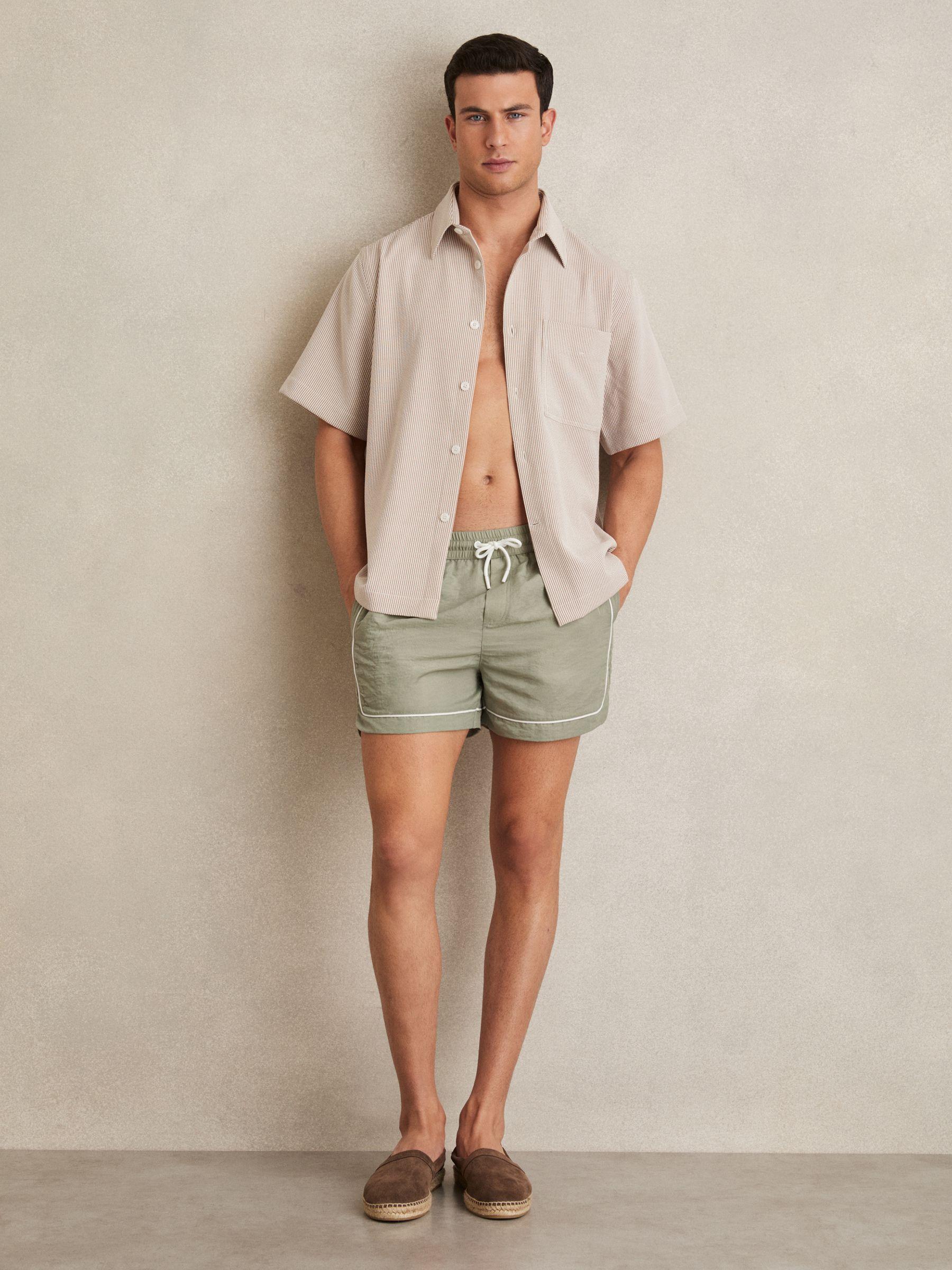 Piped Drawstring Swim Shorts in Pistachio/Off White Product Image