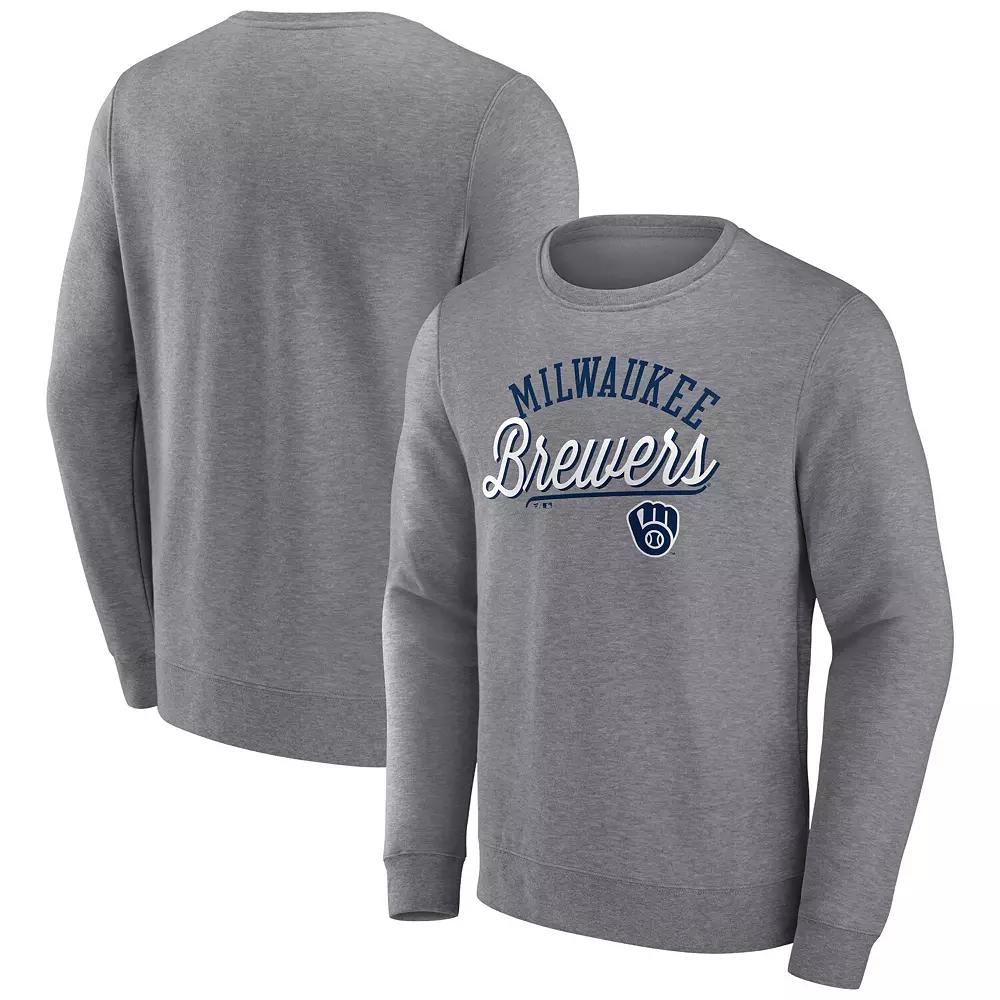 Men's Fanatics Branded Heather Gray Milwaukee Brewers Simplicity Pullover Sweatshirt, Size: 3XL, Grey Product Image