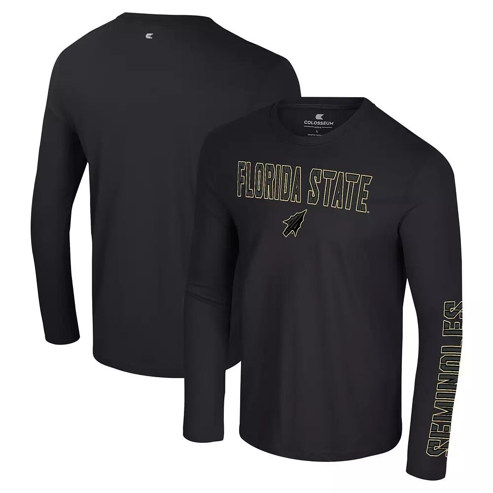 Men's Colosseum Black Florida State Seminoles Color Pop Active Blend 2-Hit Long Sleeve T-Shirt,  Product Image