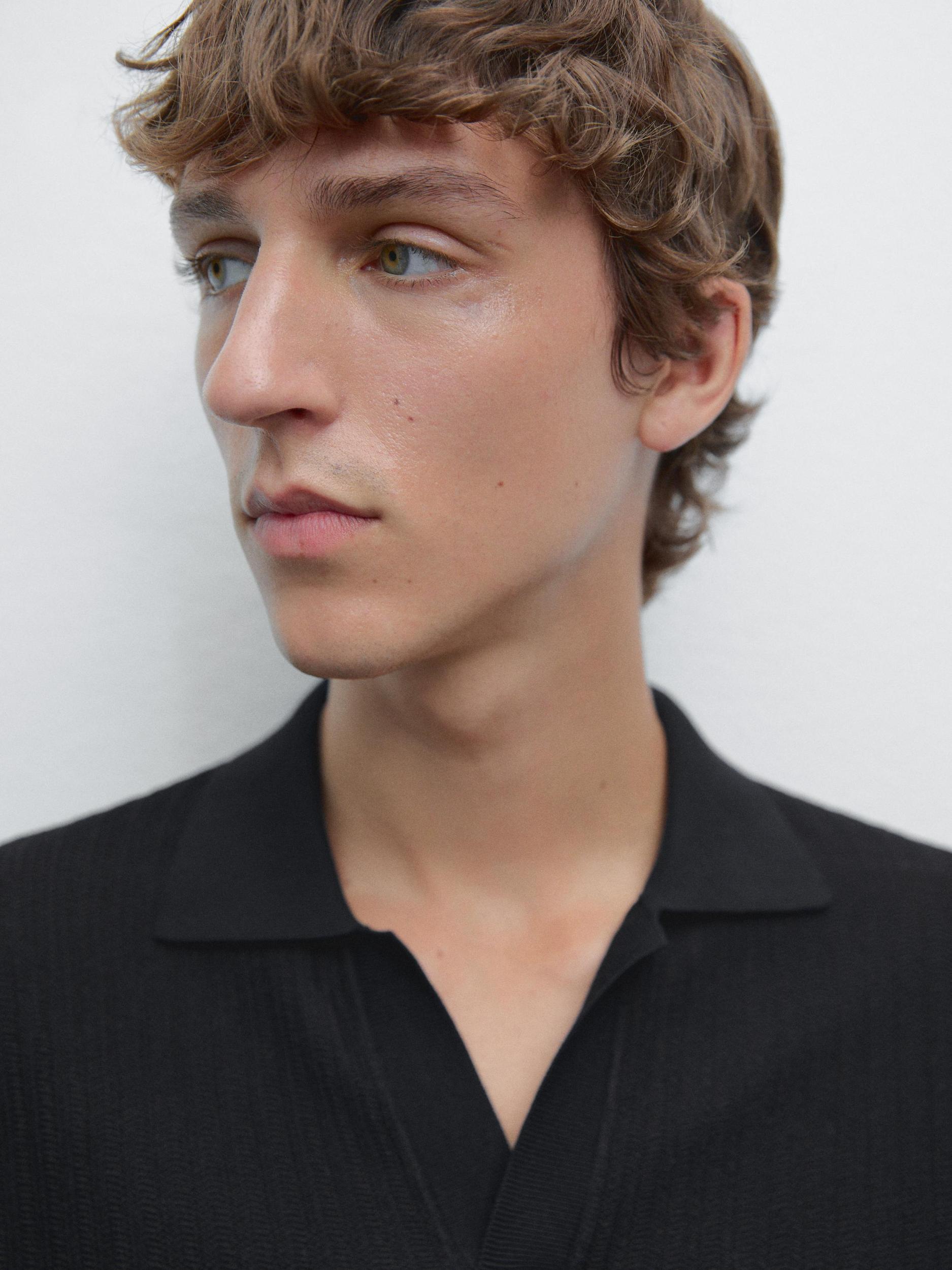 Short sleeve jacquard knit polo shirt Product Image