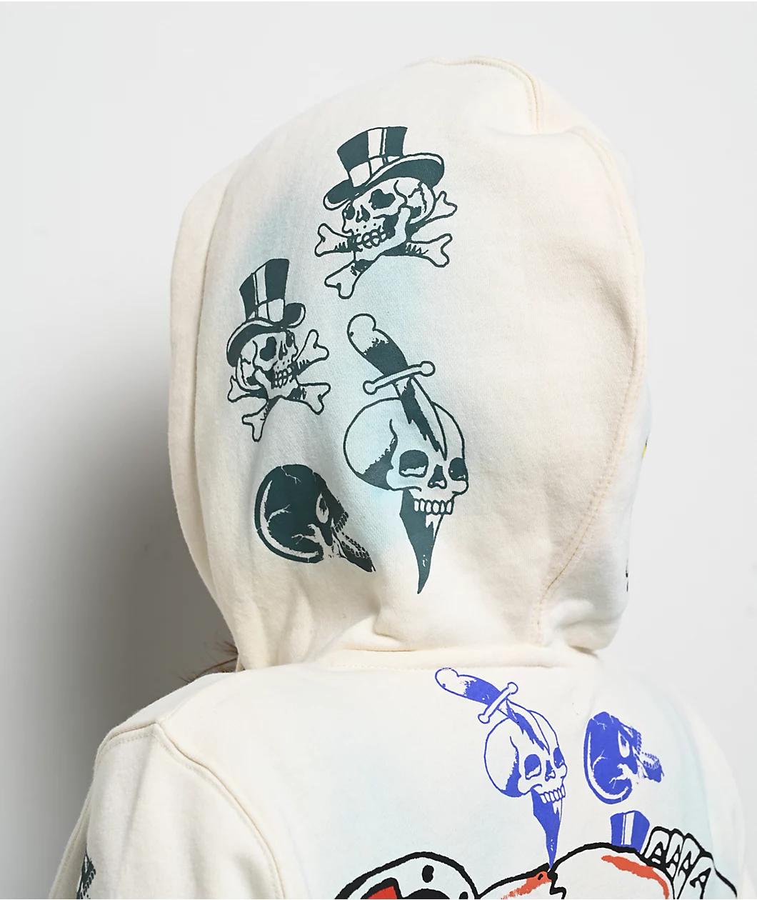 Ed Hardy Skulls Ivory Zip Hoodie Product Image