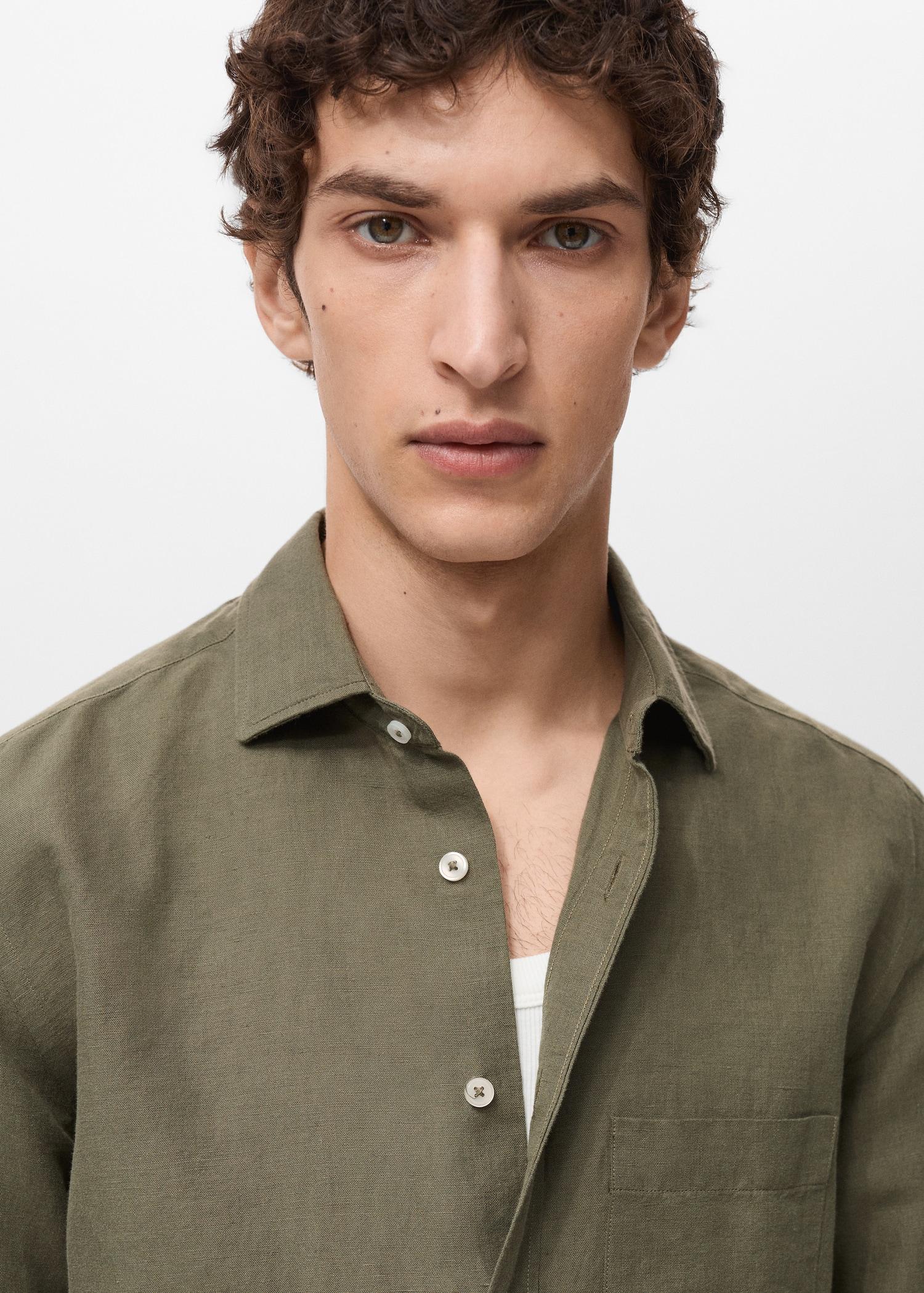Pocket linen shirt - Men | MANGO USA Product Image