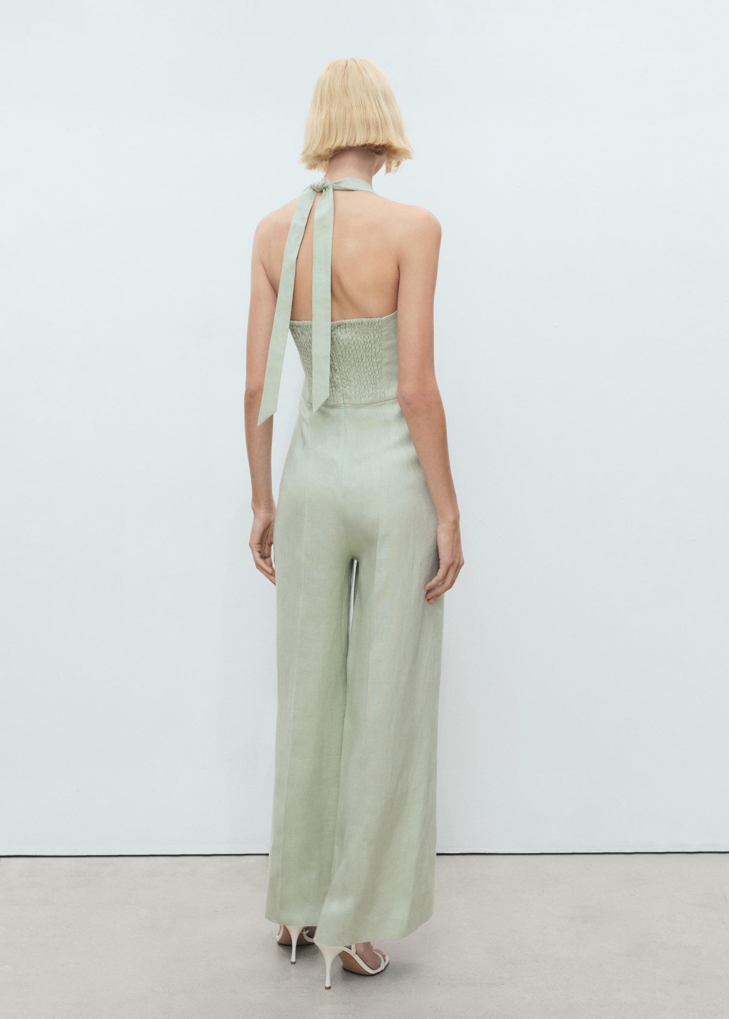 Linen halter jumpsuit - Women | MANGO USA Product Image