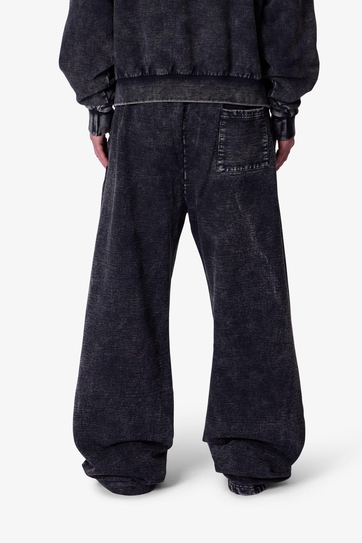 Frayed Seam Acid Wash Sweatpants - Black Product Image