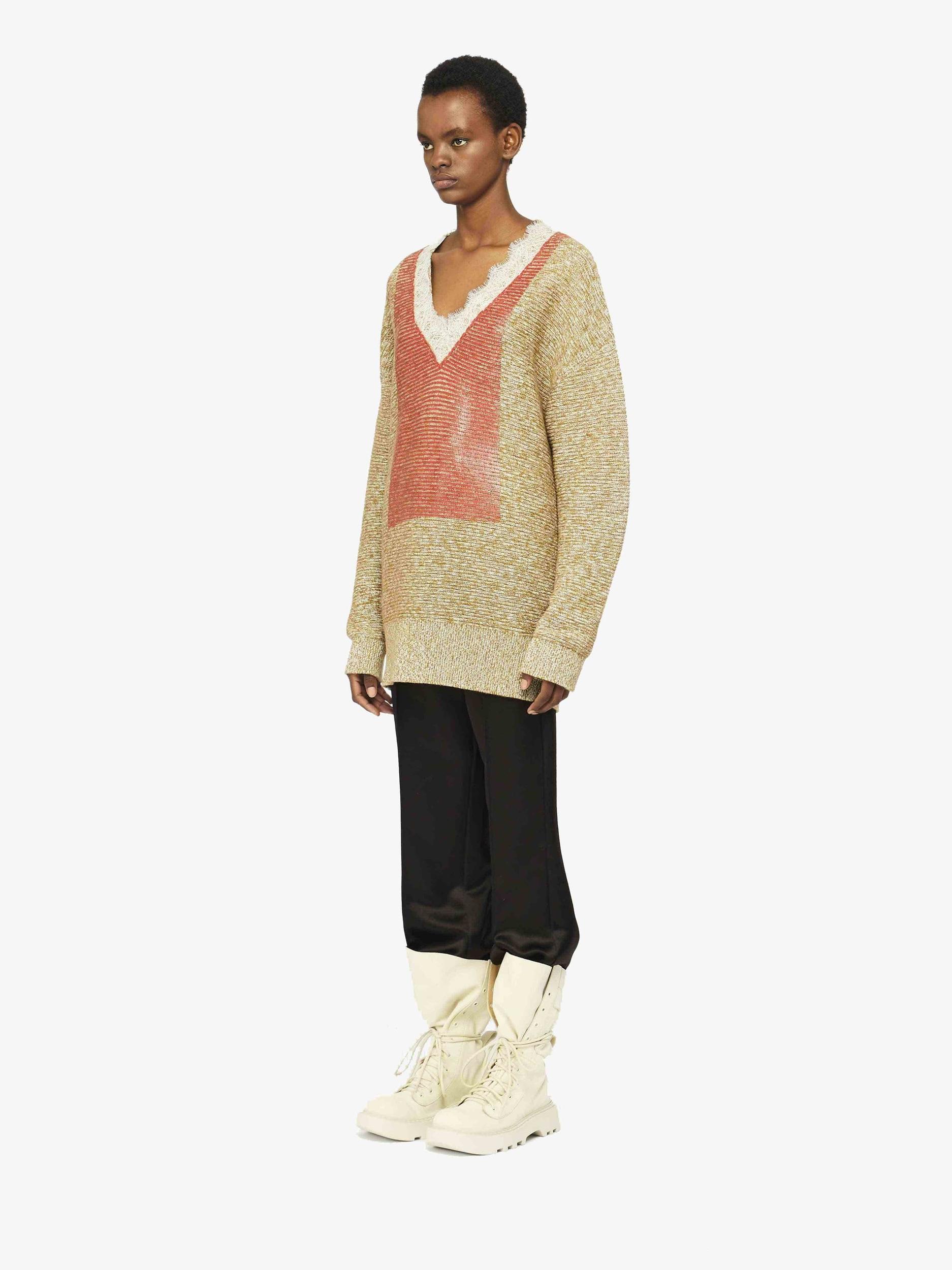 V-NECK LACE TRIM SWEATER Product Image