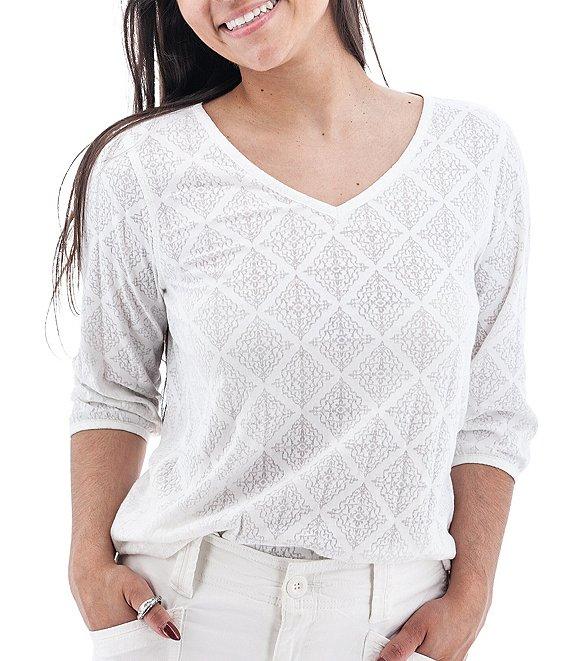 Aventura Maitland Organic Cotton Blend Burnout Single Knit Jersey V-Neck 3/4 Sleeve Top Product Image