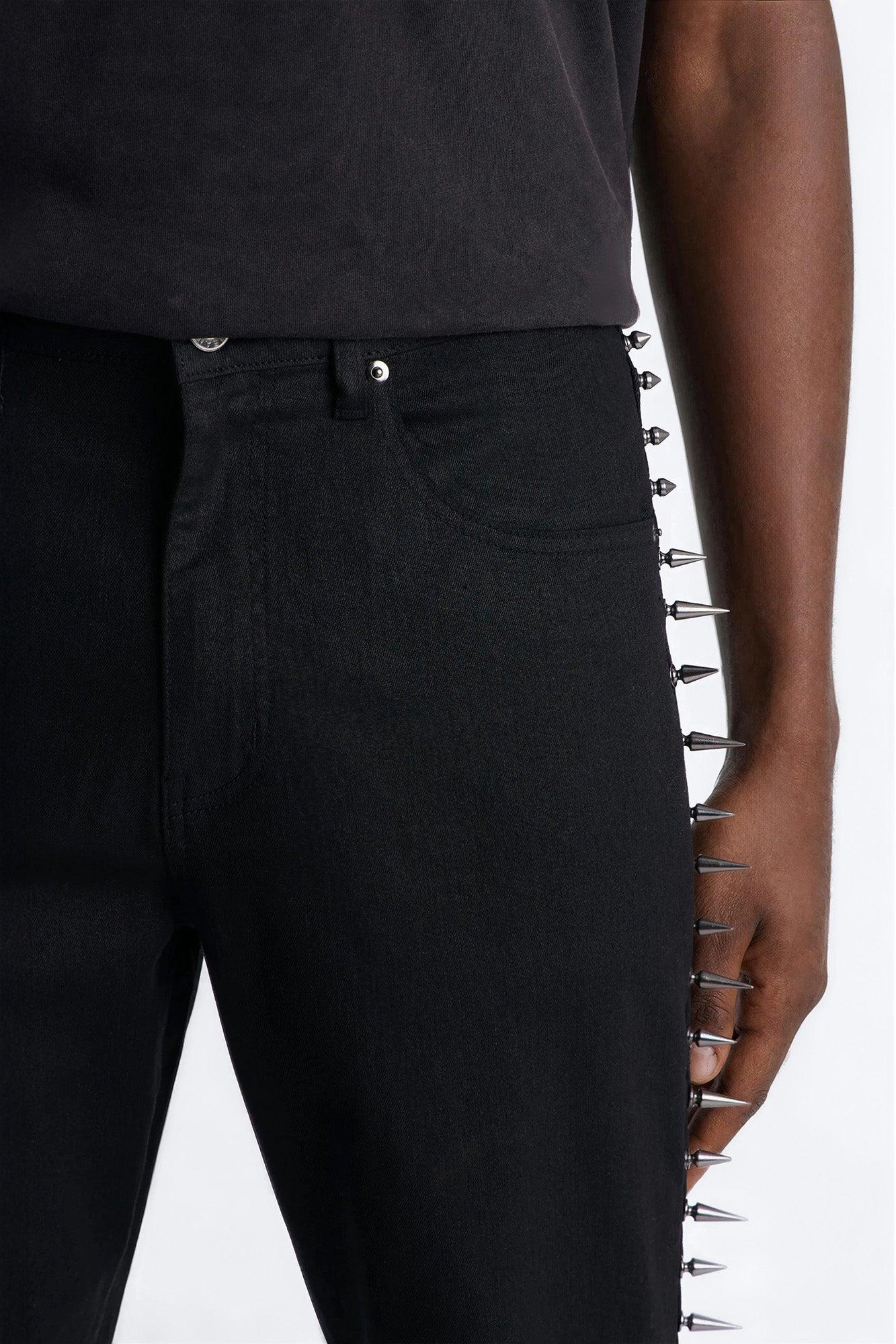 Stacked Slim Flare Waxed Cyber Spike Jean - Black Male Product Image