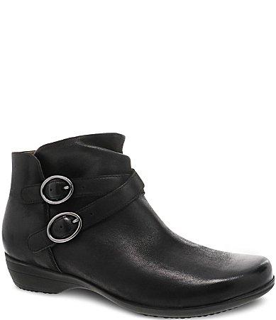 Dansko Faithe Leather Buckle Detail Block Heel Ankle Booties Product Image