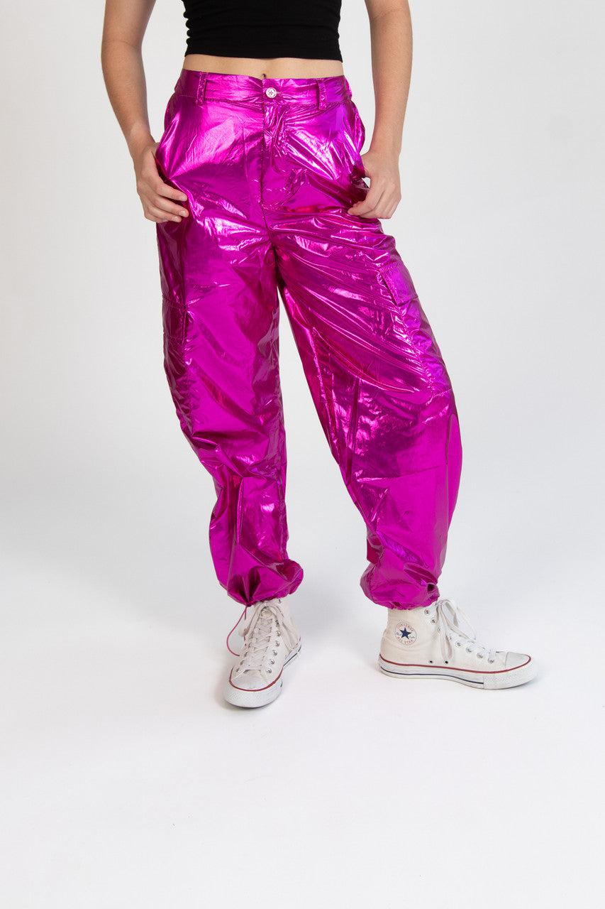 Fuchsia Metallic Parachute Pants Product Image