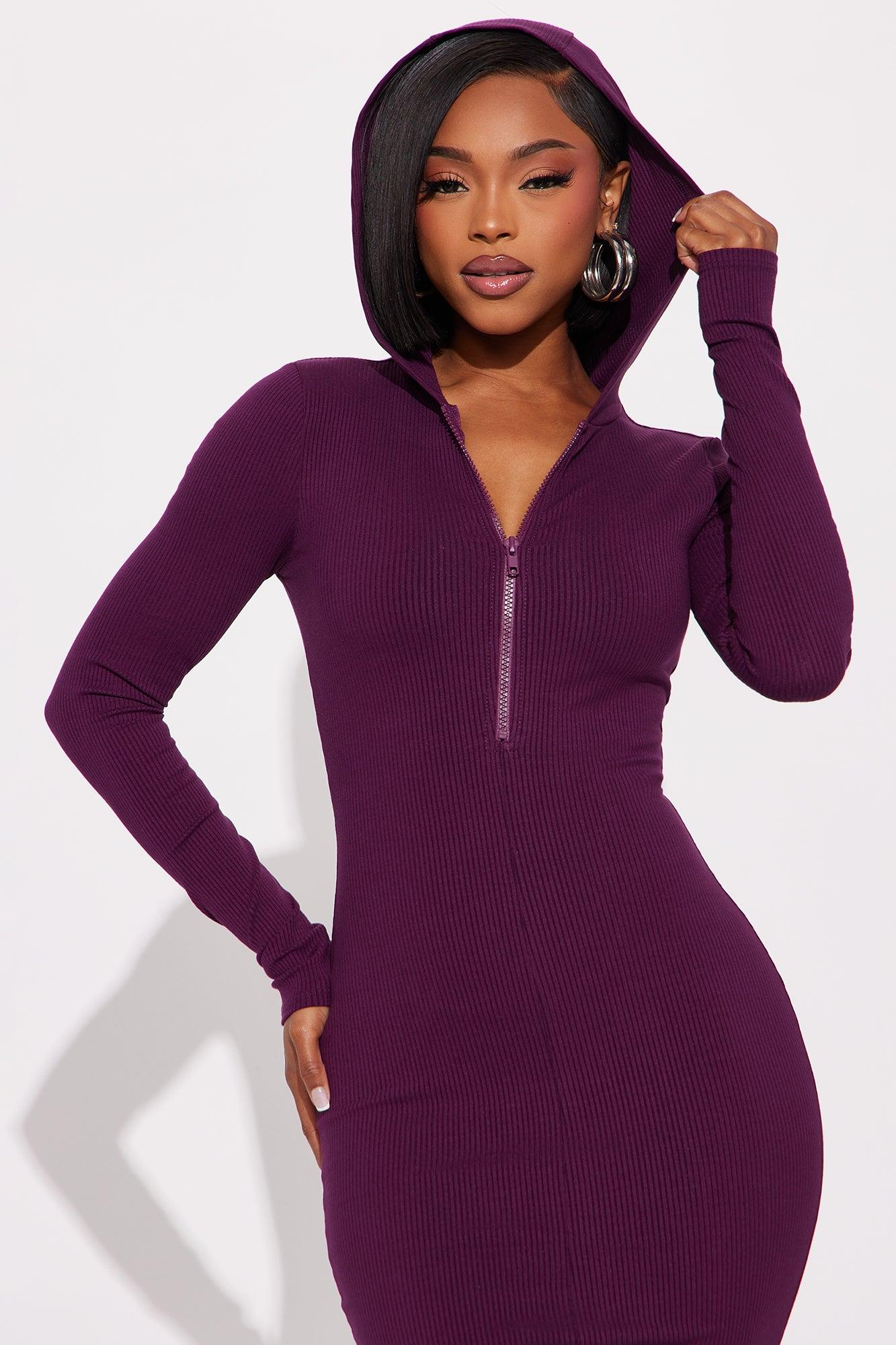 Lila Hooded Snatched Maxi Dress - Plum Female Product Image