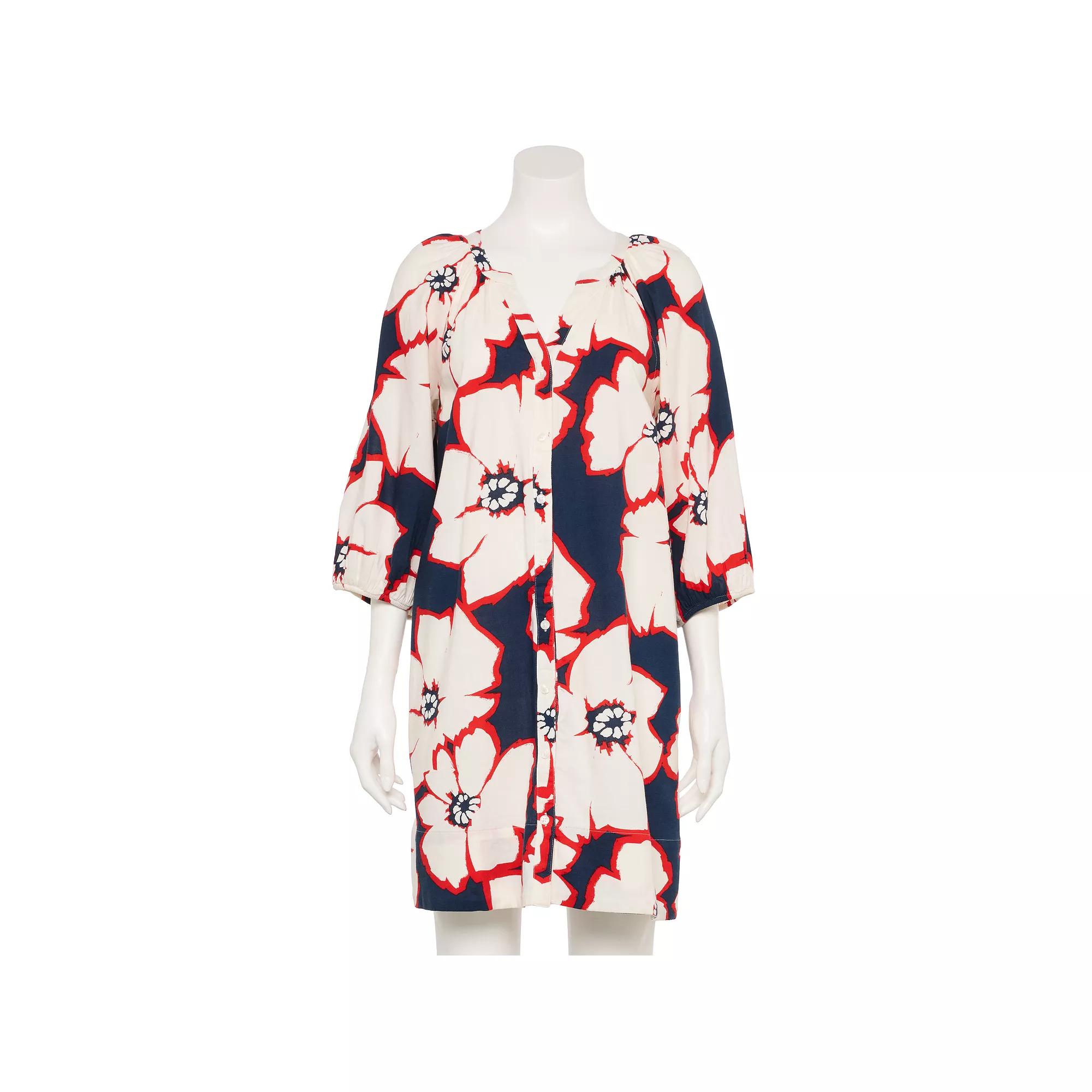 Women's Sonoma Goods For Life® Adaptive Button Front Dress, Size: XL, Blue Brush Floral Product Image