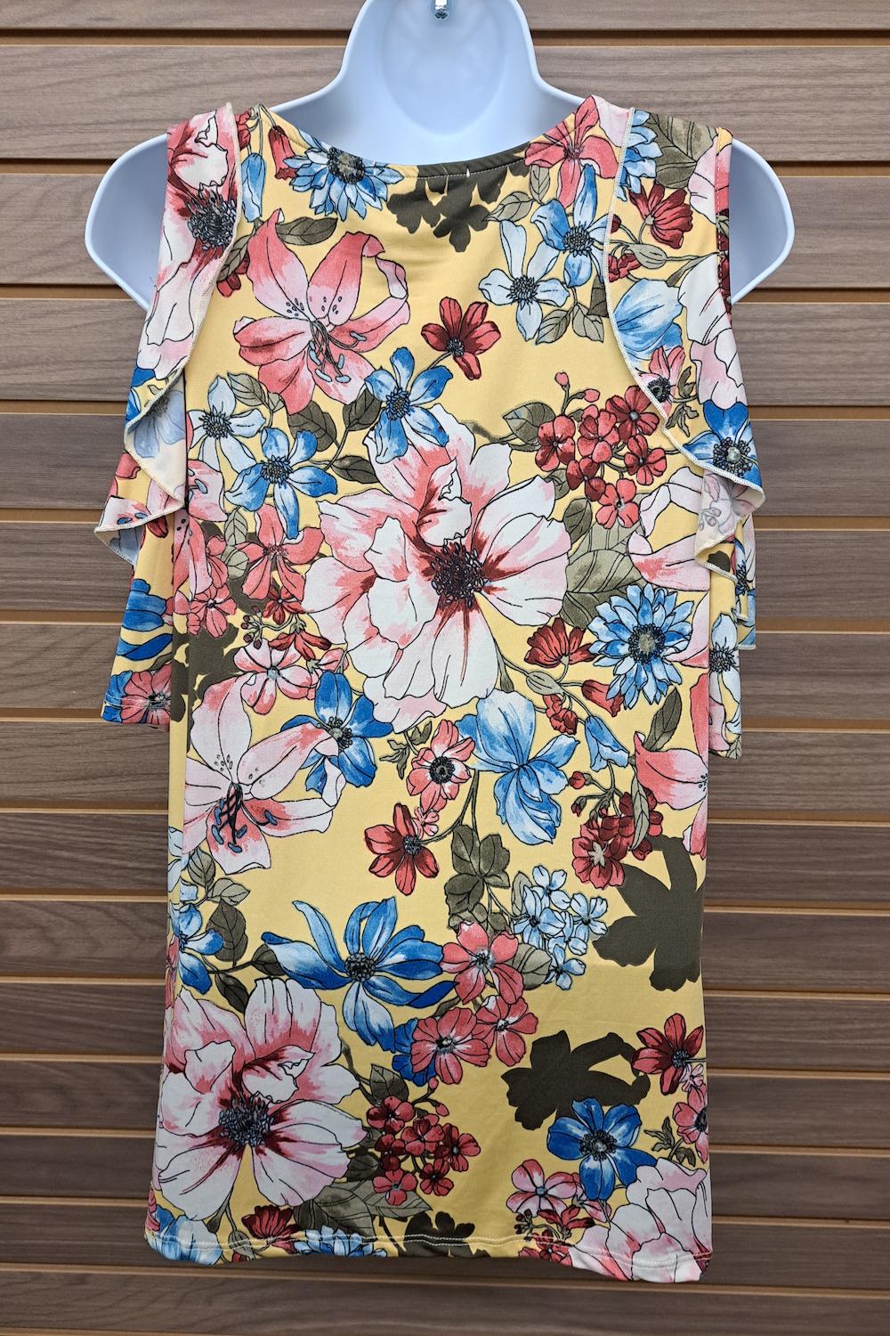 Cold shoulder tieRed ruffle sleeve floral Product Image