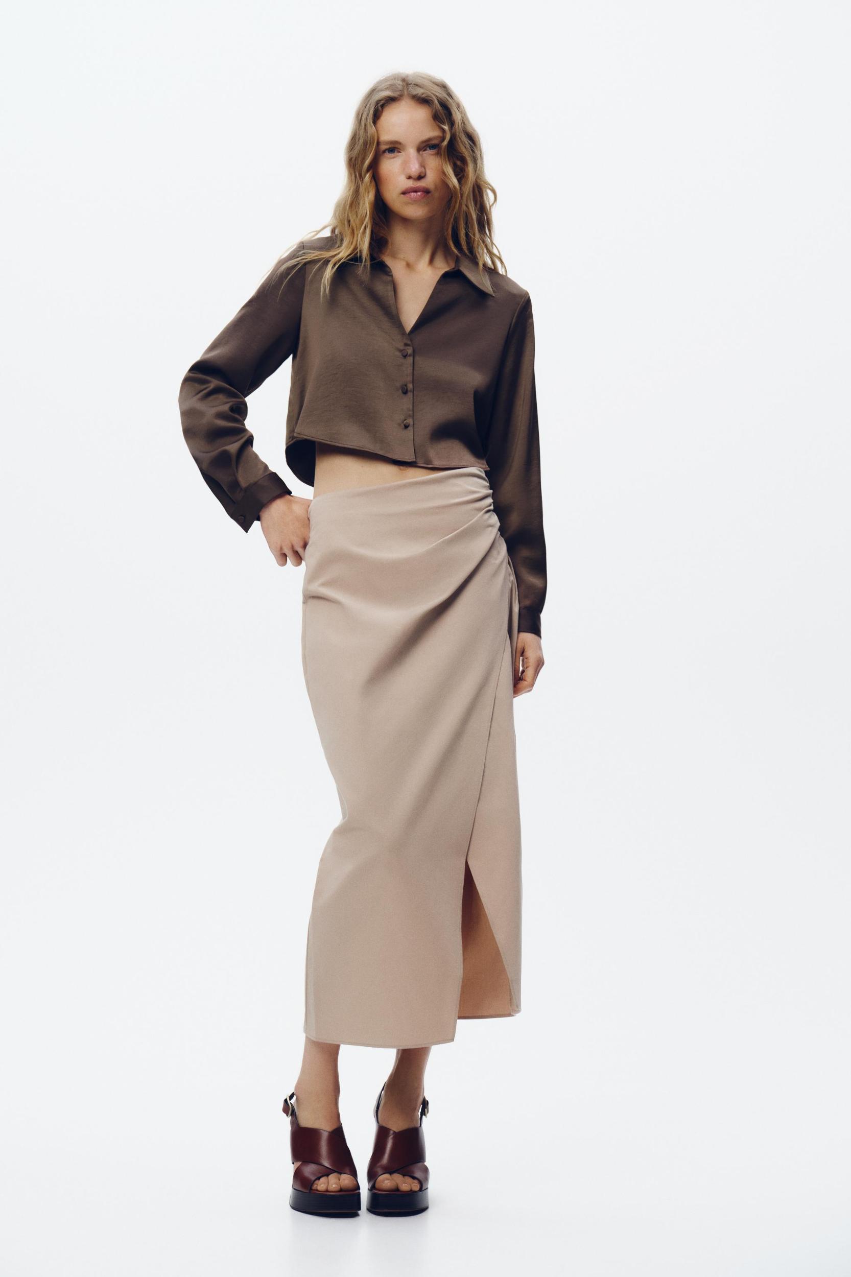 SATIN EFFECT CROPPED SHIRT Product Image