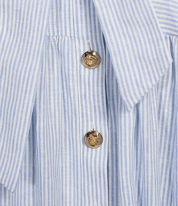 A Loves A Linen Stripe Sweetheart Neck Tank Strap Button Front Tie Drop Waist Flounce A-Line Maxi Dress Product Image