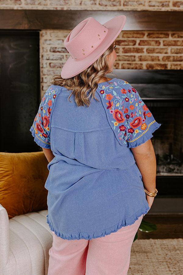 Loving The Sun Embroidered Top In Airy Blue Curves Product Image