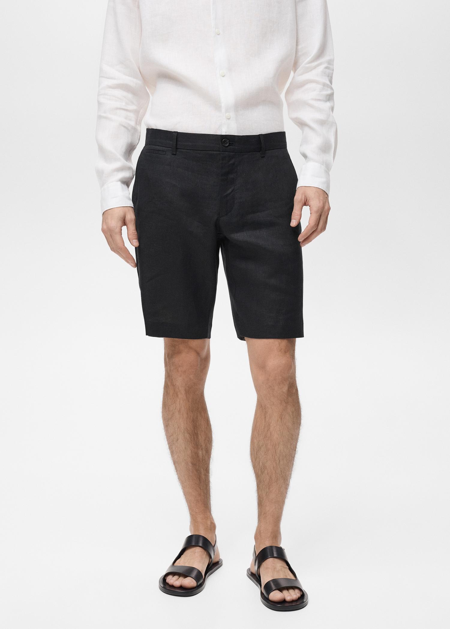 Slim-fit 100% linen bermuda shorts - Men | MANGO USA Product Image