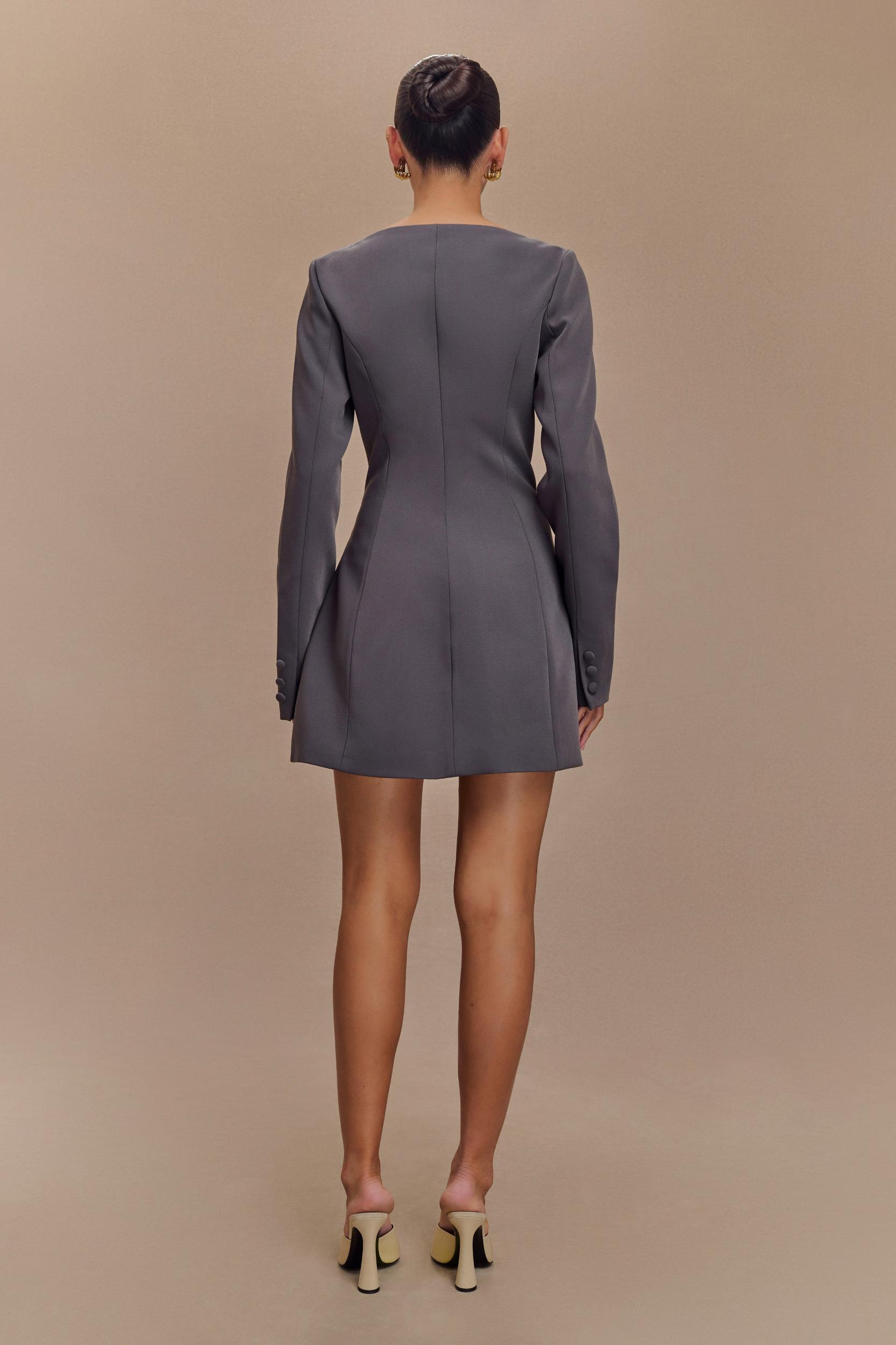 Jolie Boat Neck Suiting Mini Dress - Charcoal Grey Product Image