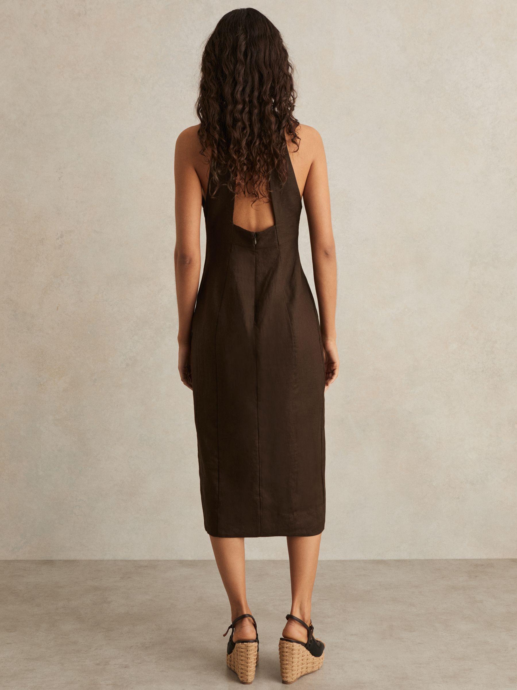 Lattice-Front Midi Dress in Chocolate Brown Product Image