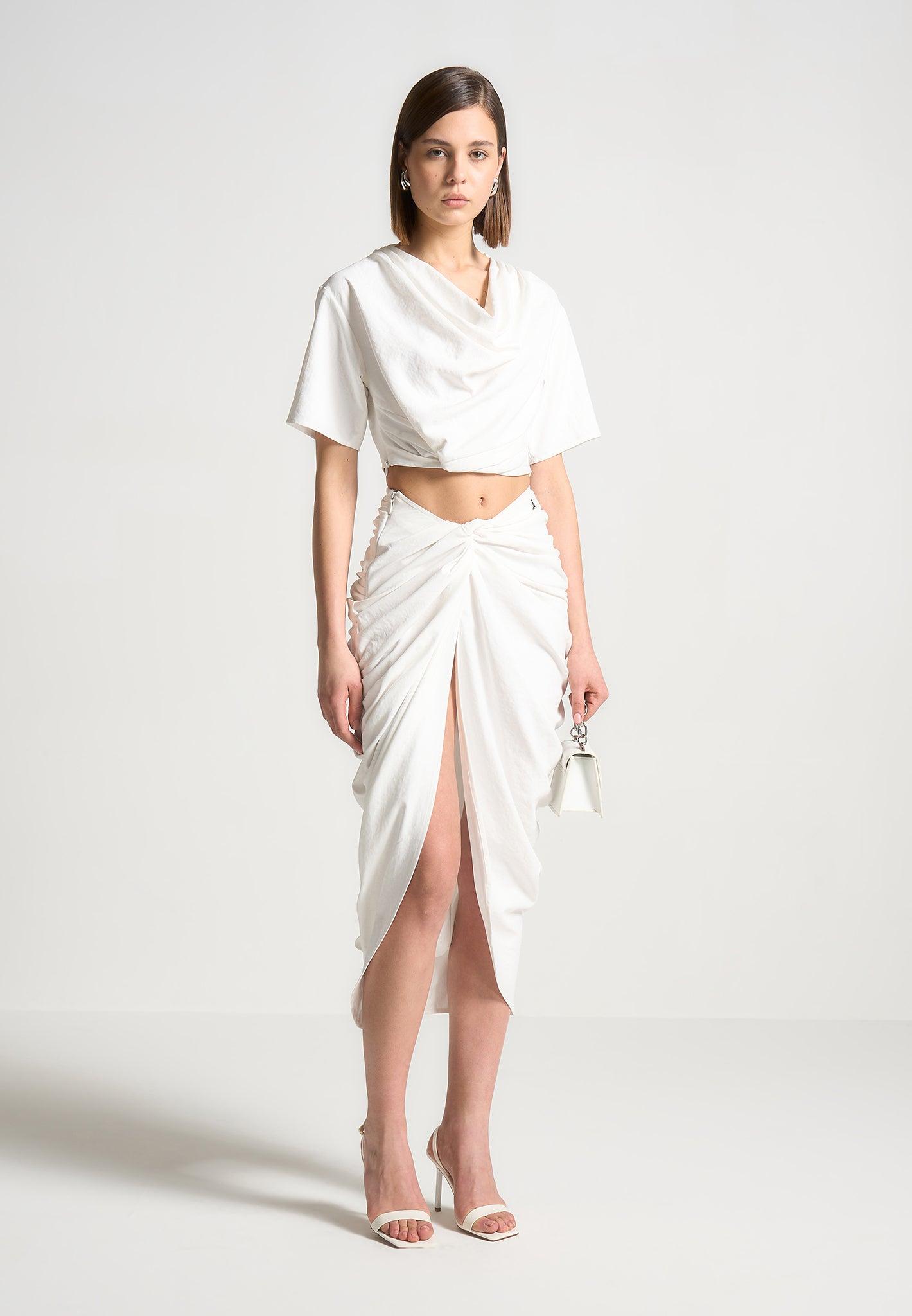 Cowl Neck Drape T-Shirt - White Female Product Image