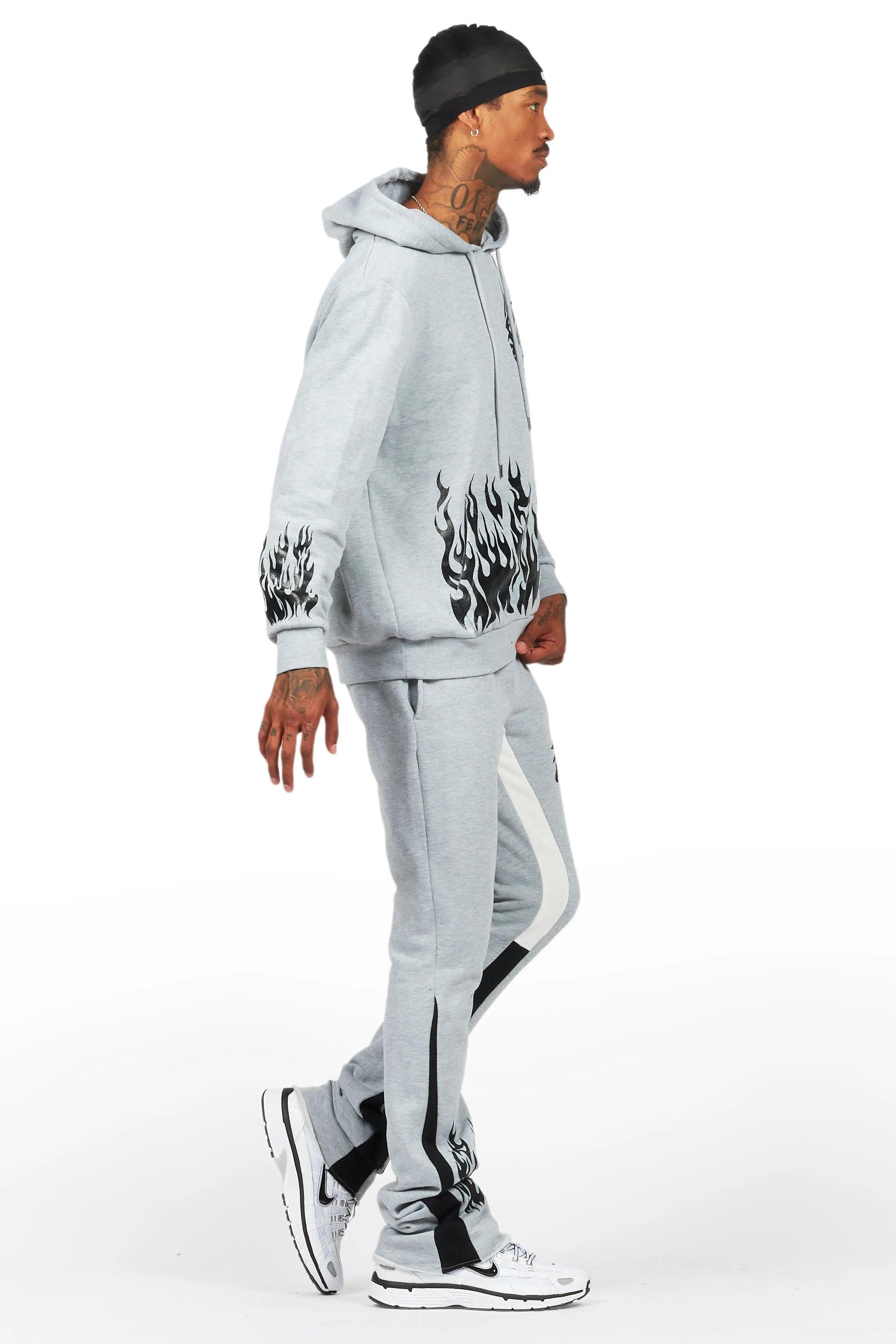Bubble Grey/Black Stacked Flare Hoodie Track Set Male Product Image