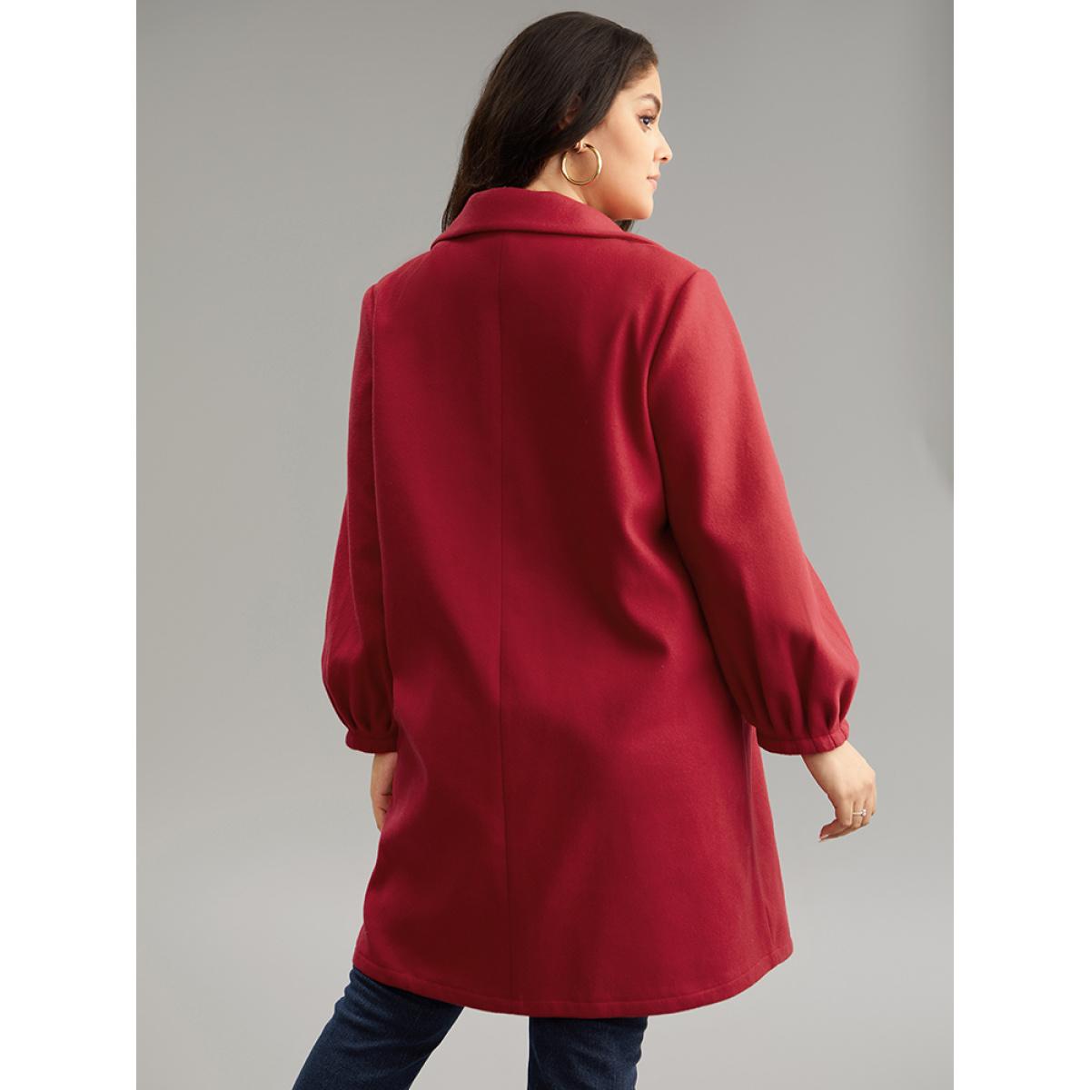 Plus Size Lapel Collar Pocket Button Up Coat Women Crimson Casual Plain Ladies Dailywear Winter Coats BloomChic 30/6X Product Image