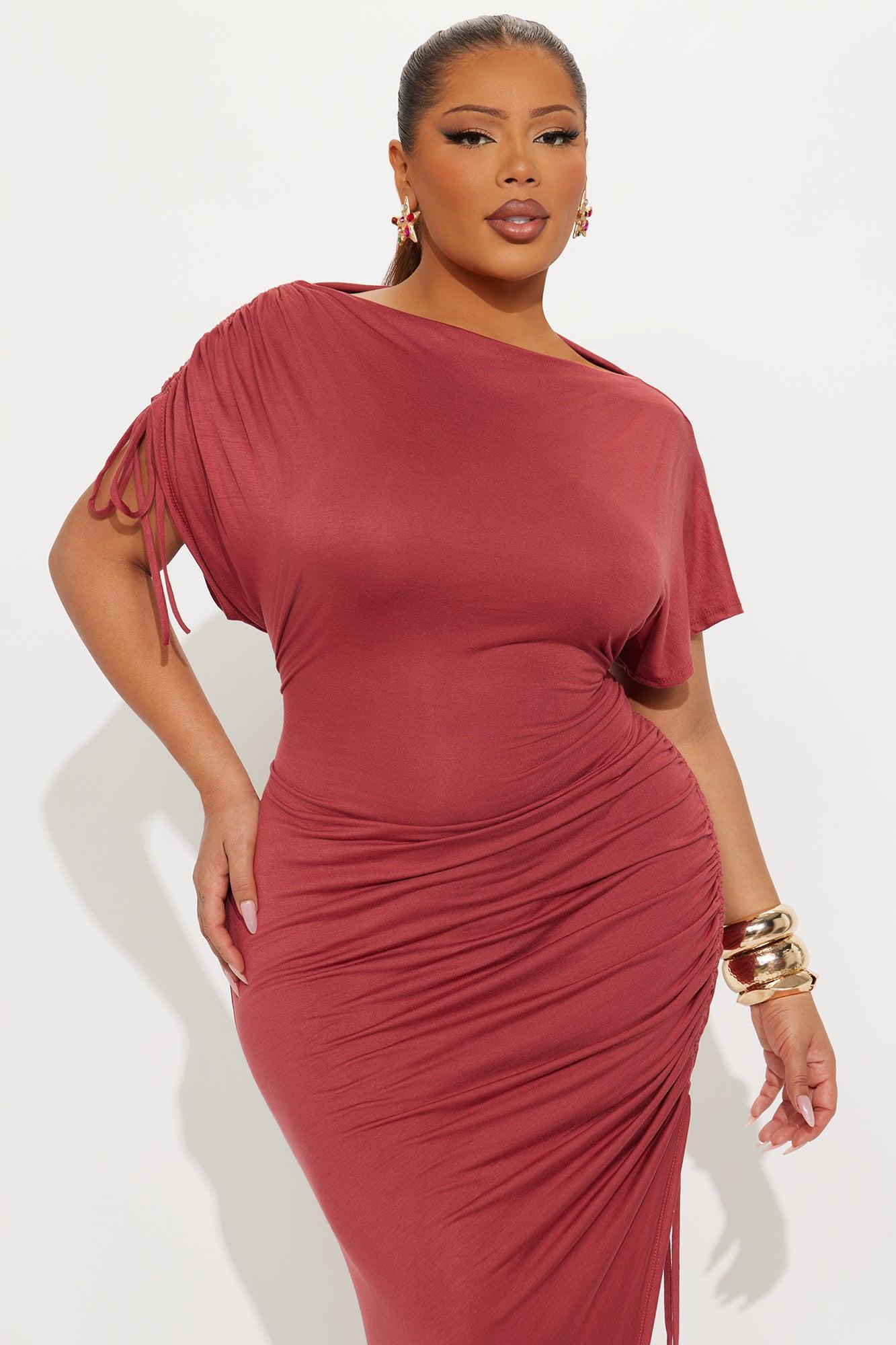 Kimberly Ruched Short Sleeve Dress - Marsala Female Product Image