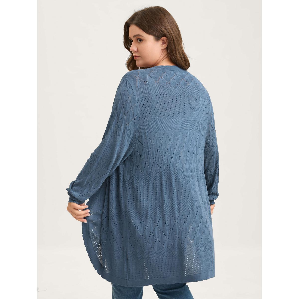 Plus Size Textured Arc Hem Front-Open Lightweight Cardigan Aegean Women Leisure Loose Long Sleeve Casual Cardigans BloomChic 10/M Product Image