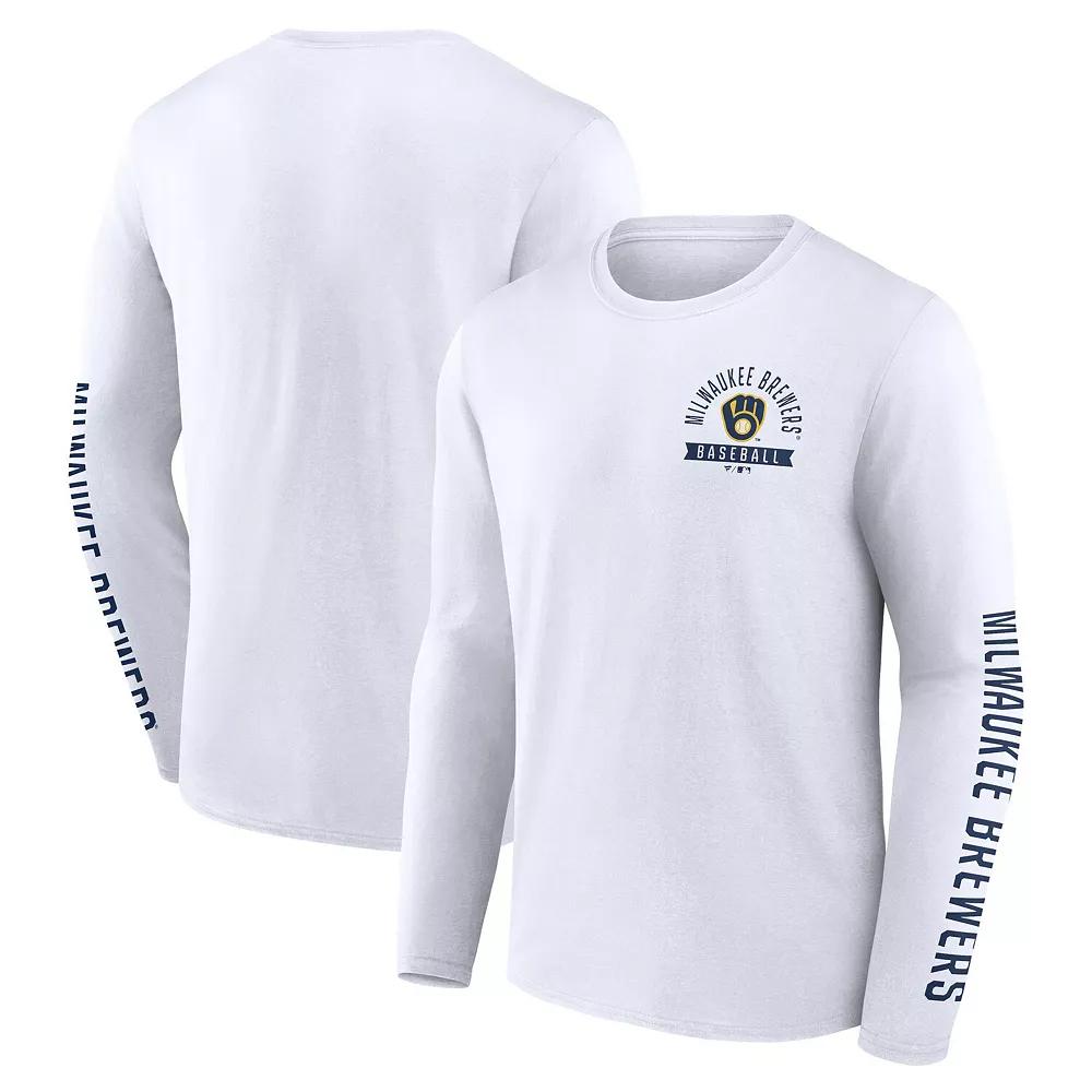 Men's Fanatics White Milwaukee Brewers Press Box Long Sleeve T-Shirt,  Product Image