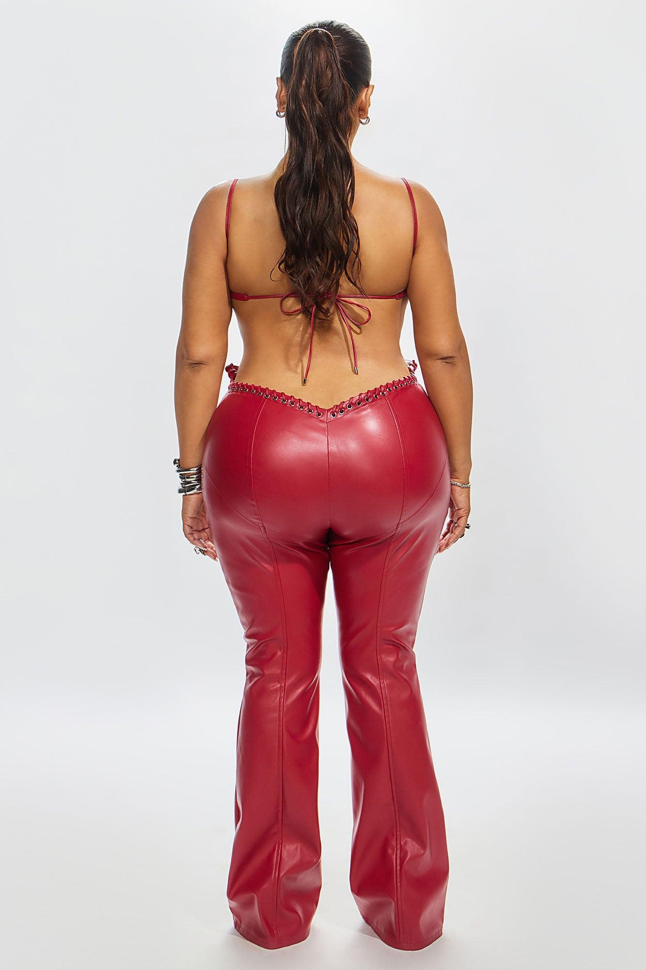 Vivienne Faux Leather Lace Up Pant - Red Product Image