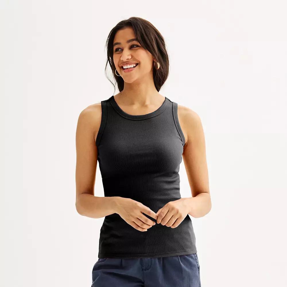 Petite Sonoma Goods For Life® High Neck Layering Tank Top, Women's, Size: XL Petite, Pitch Black Product Image