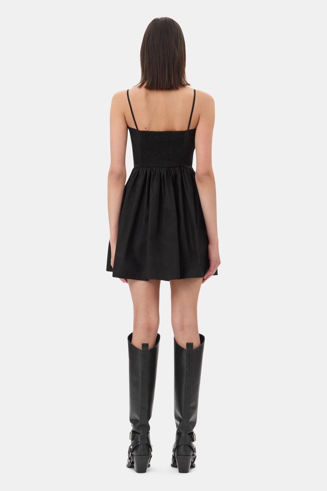 Black Cotton Poplin Strap Dress Product Image