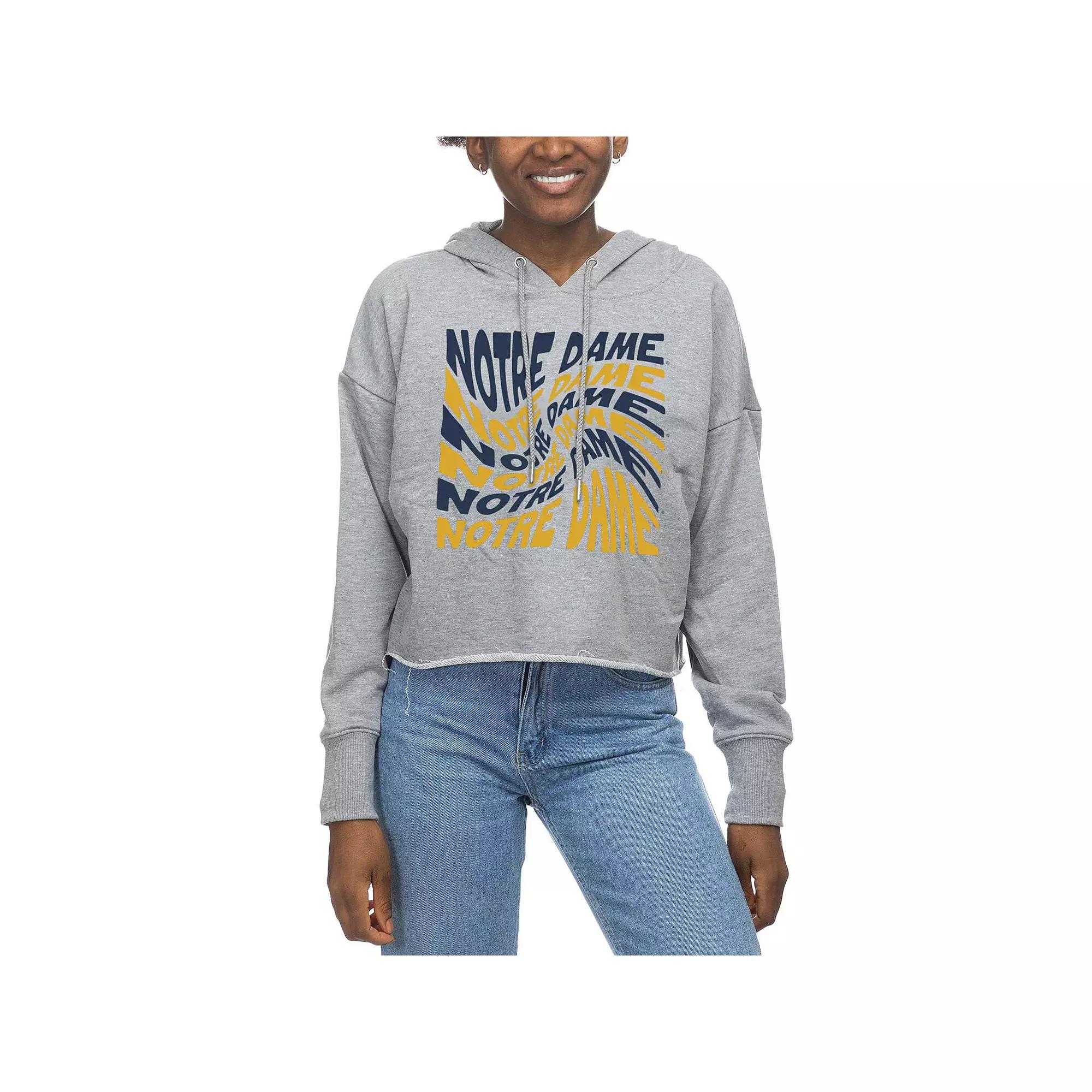Women's ZooZatz Gray Notre Dame Fighting Irish Swirl Cropped Pullover Hoodie,  Product Image