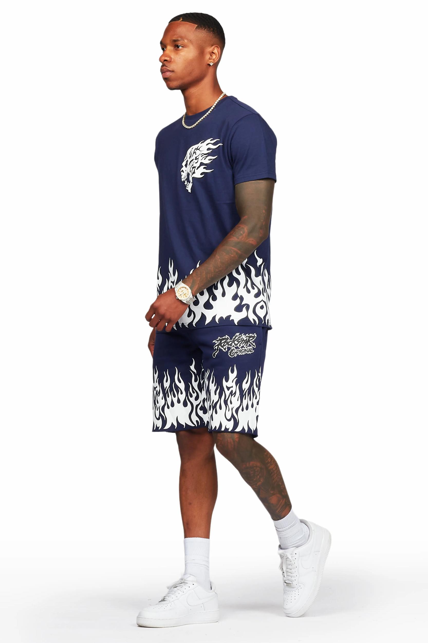 Bubble Navy T-Shirt/Short Set Male Product Image