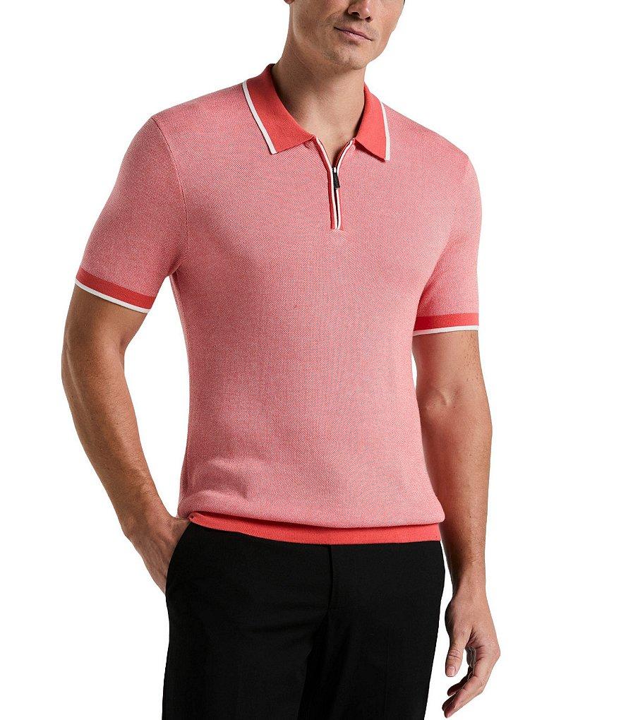Perry Ellis Quarter-Zip Short Sleeve Polo Shirt Product Image