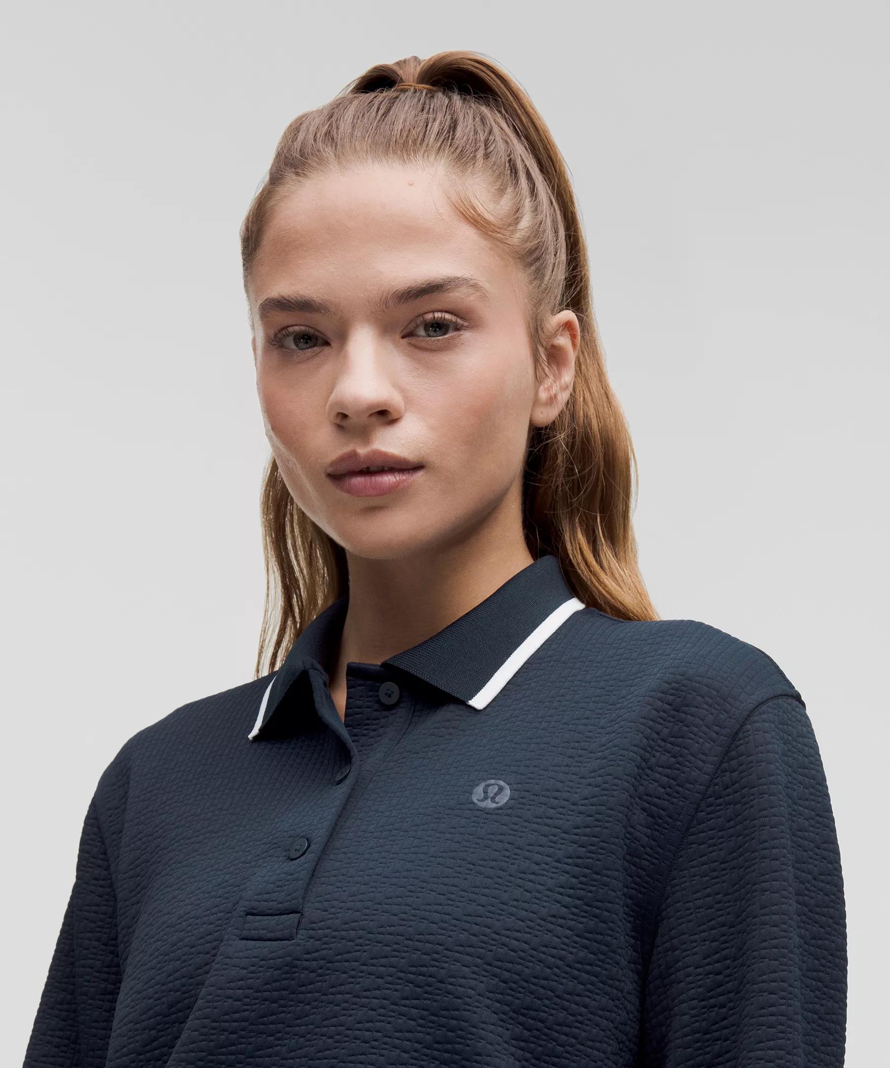 Textured Long-Sleeve Tennis Polo Shirt Product Image