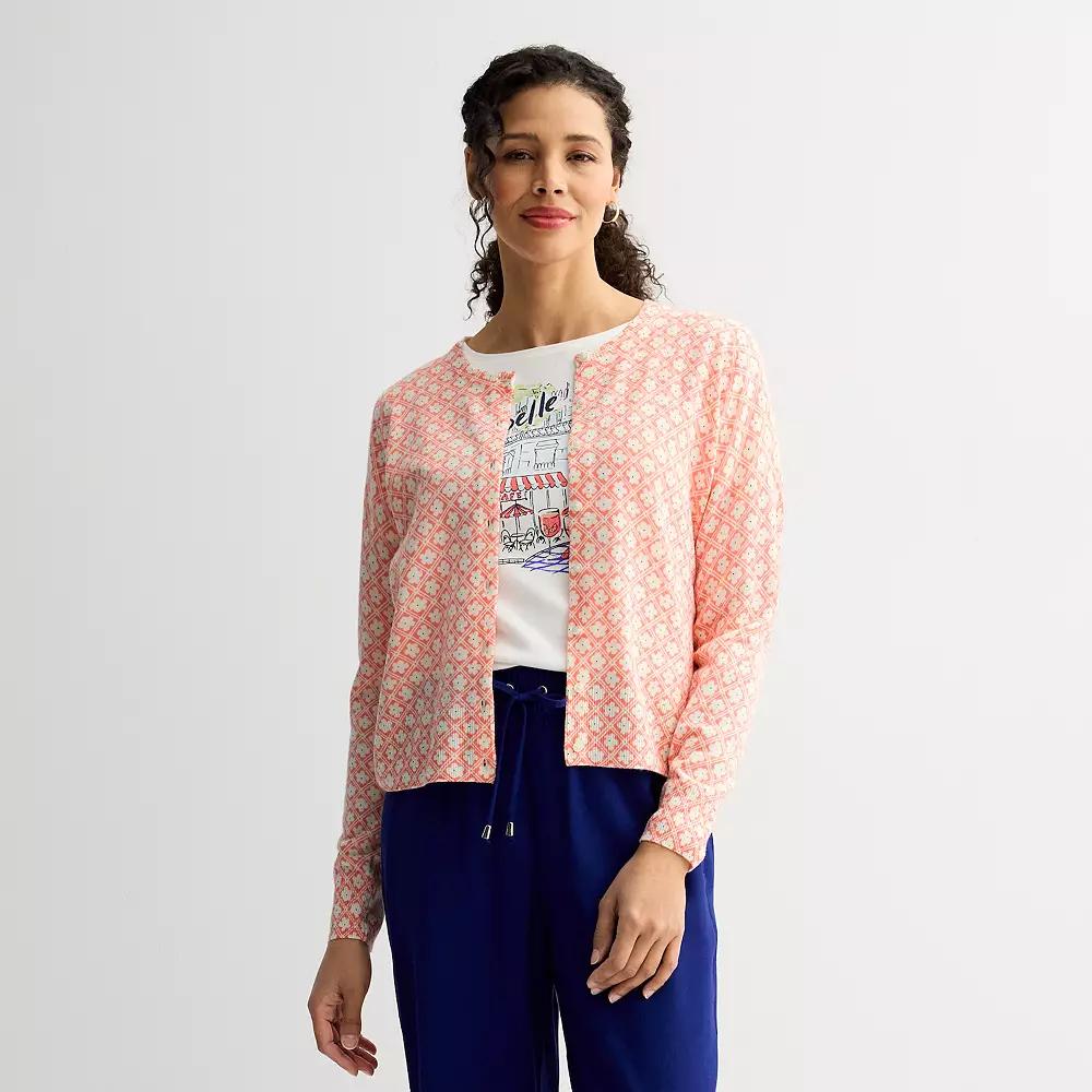 Petite Croft & Barrow® Printed Classic Cardigan, Women's, Size: XXL Petite, Pink Floral Tile Product Image