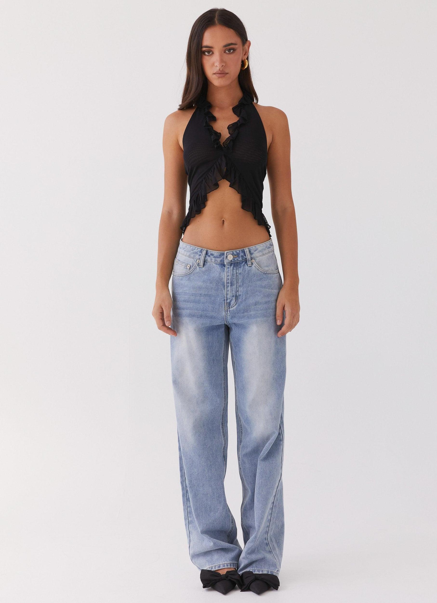 Tanya Mesh Frill Top - Black Product Image