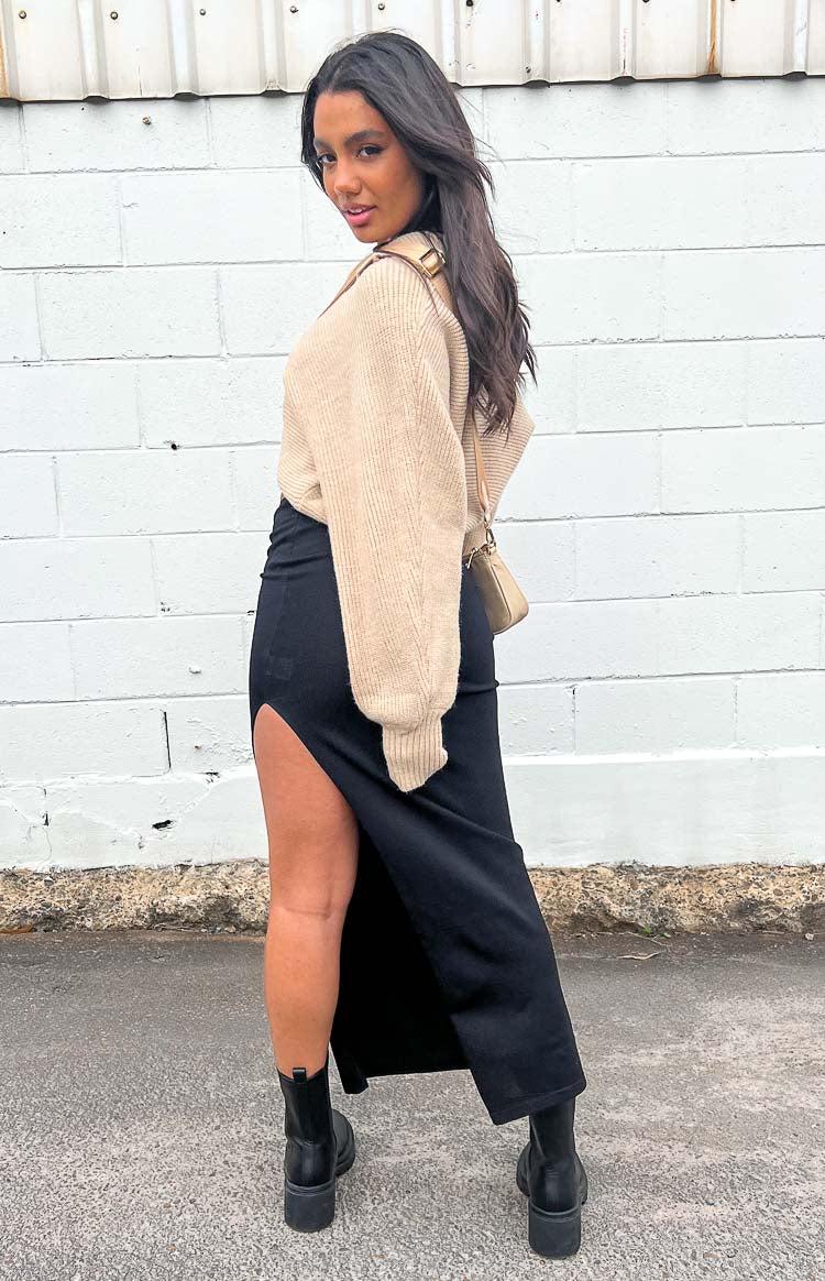 Sara Black Knit Midi Skirt Product Image